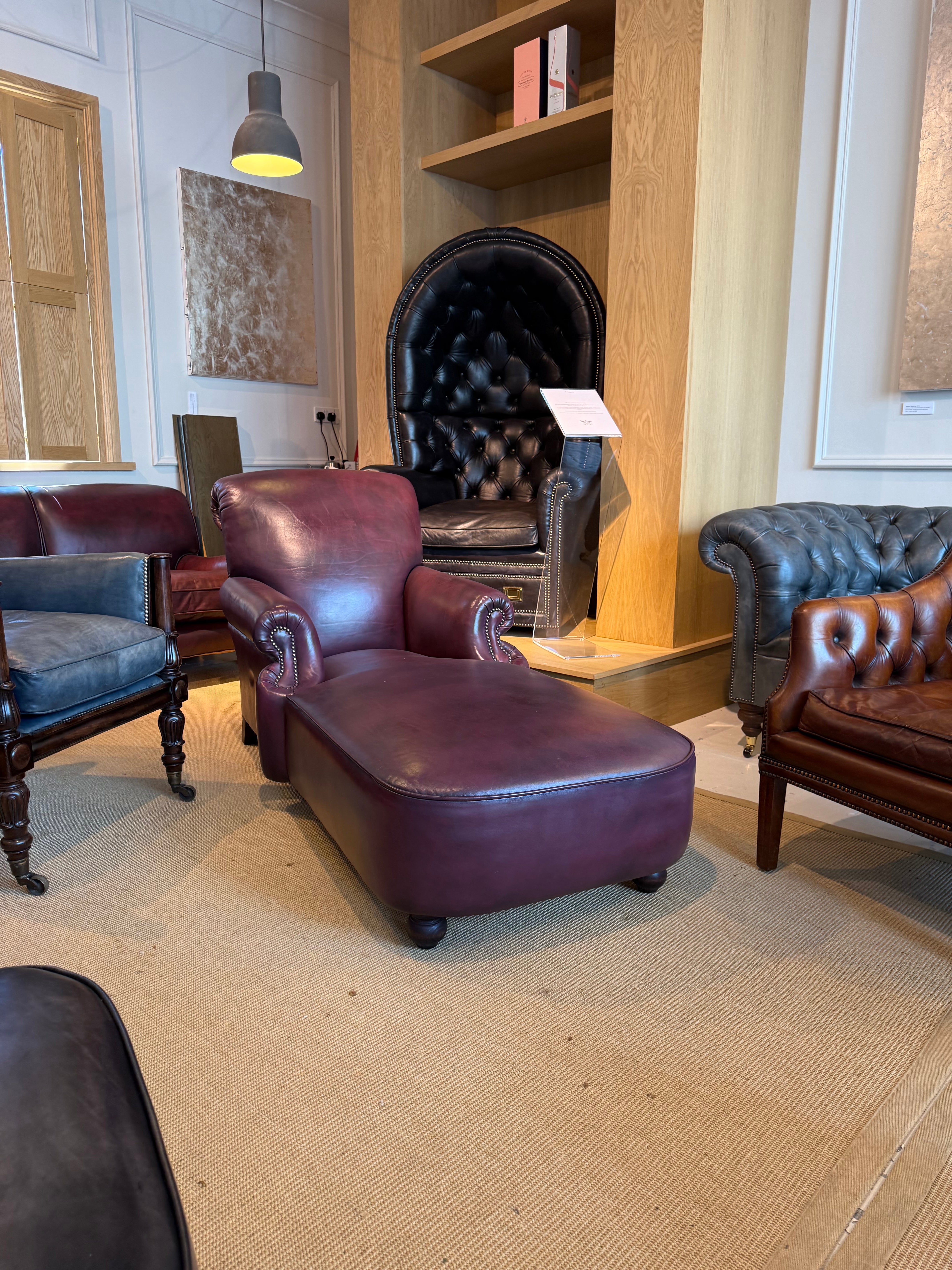 Our Shelburne Daybed in Hand Dyed Rich Orchid Leather - Matching Pair Available