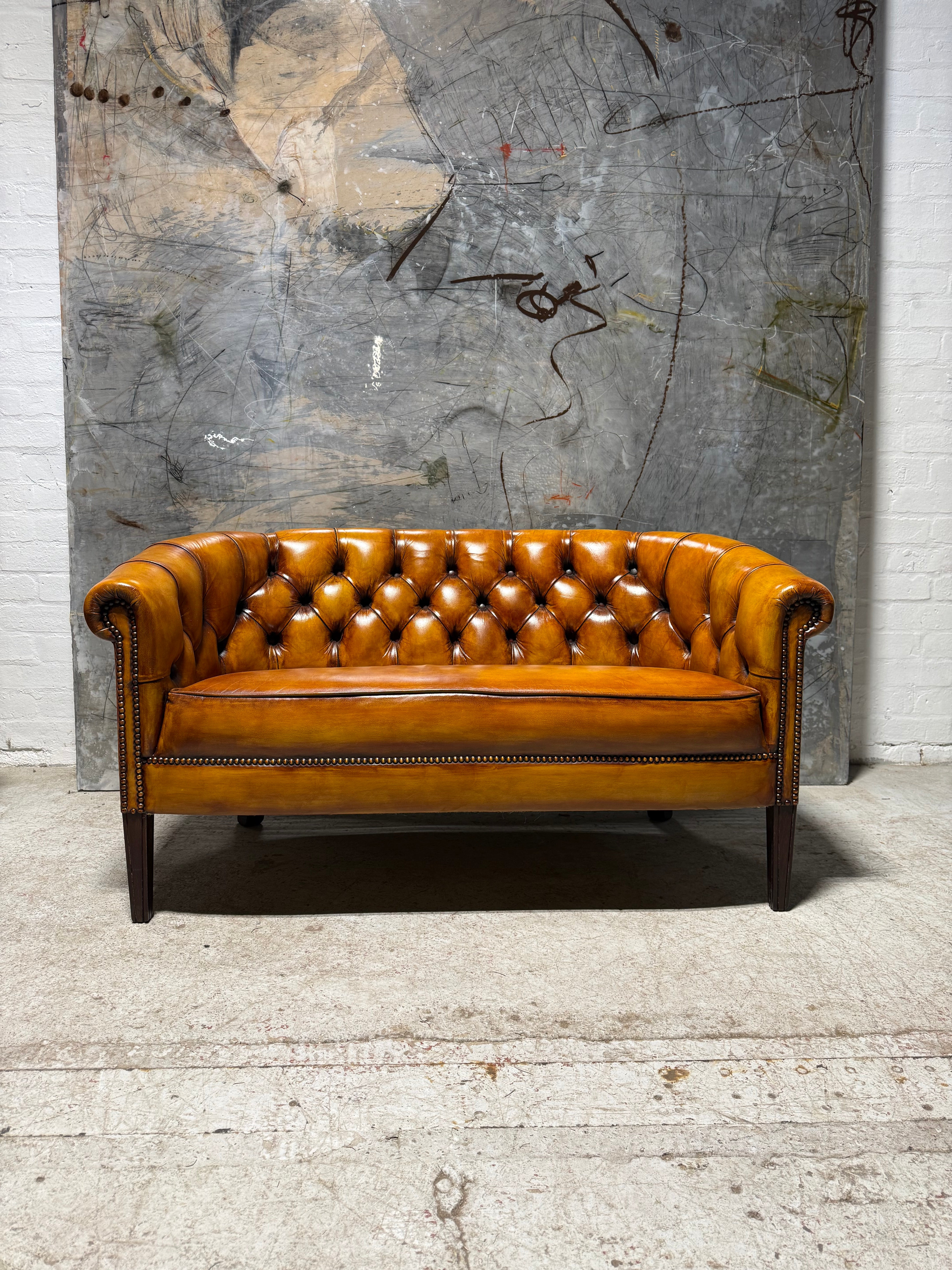 Lovely Hand Dyed Leather Office Sofa in Golden Tan