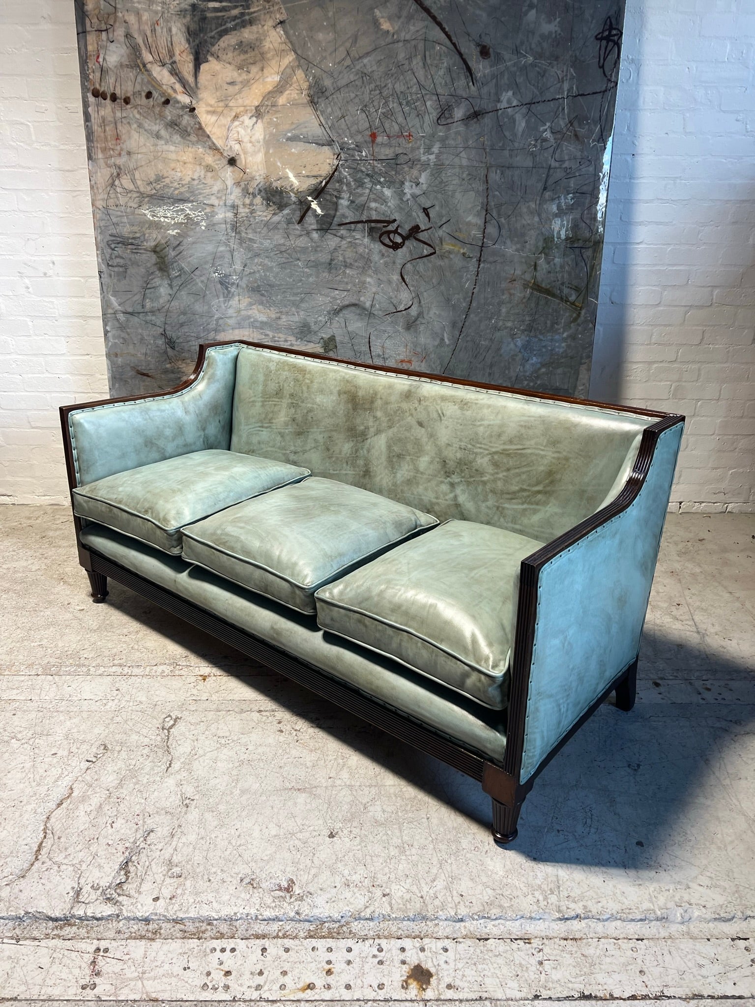 19thC Antique Country House Sofa - fully restored in hand dyed a Tiffany Leather