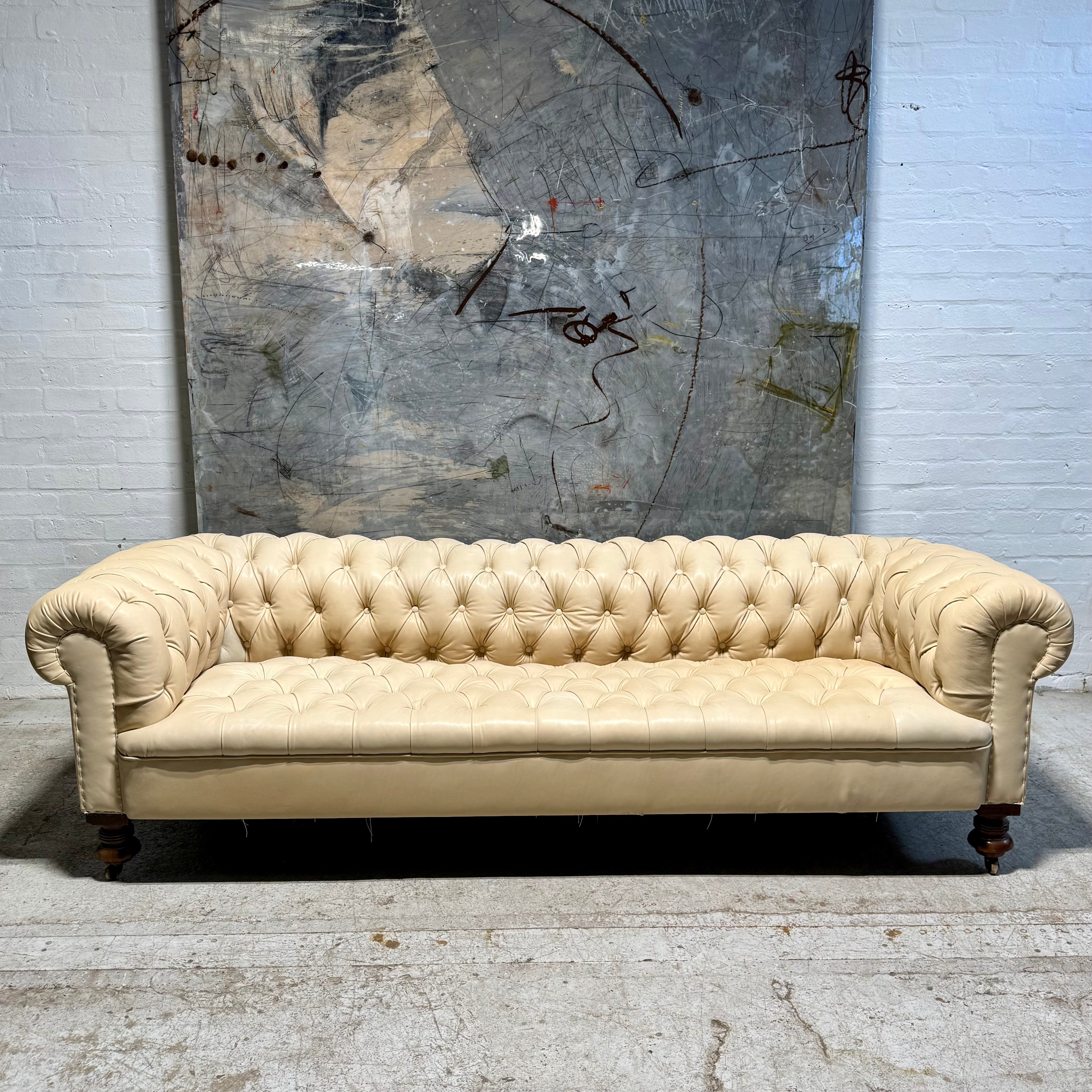 250cm Early 20thC Antique Leather Chesterfield Sofa (to be hand dyed)