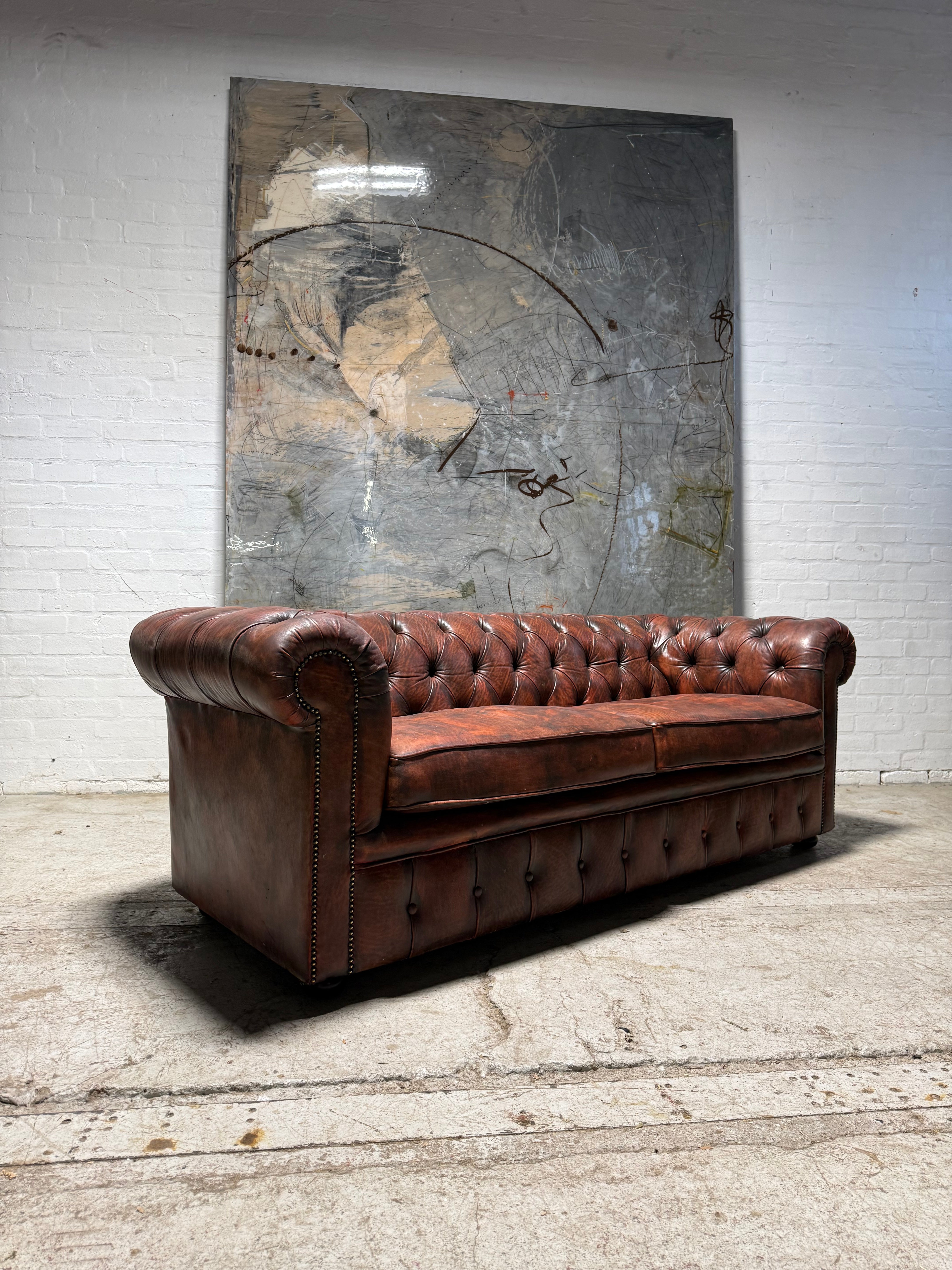 Restored Twice Loved Hand Dyed Leather Chesterfield Large 3 Seater Sofa