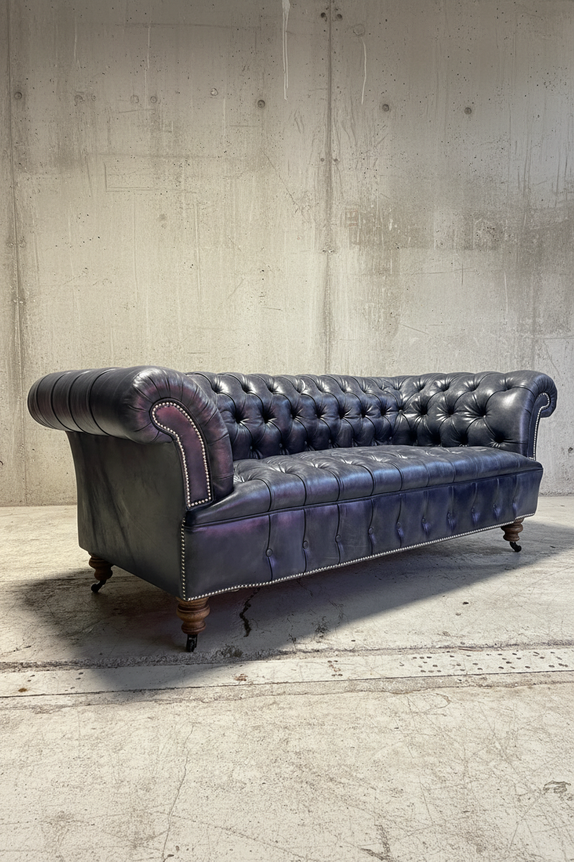 Our Howard Leather Chesterfield Sofa in Hand Dyed Elephant Grey
