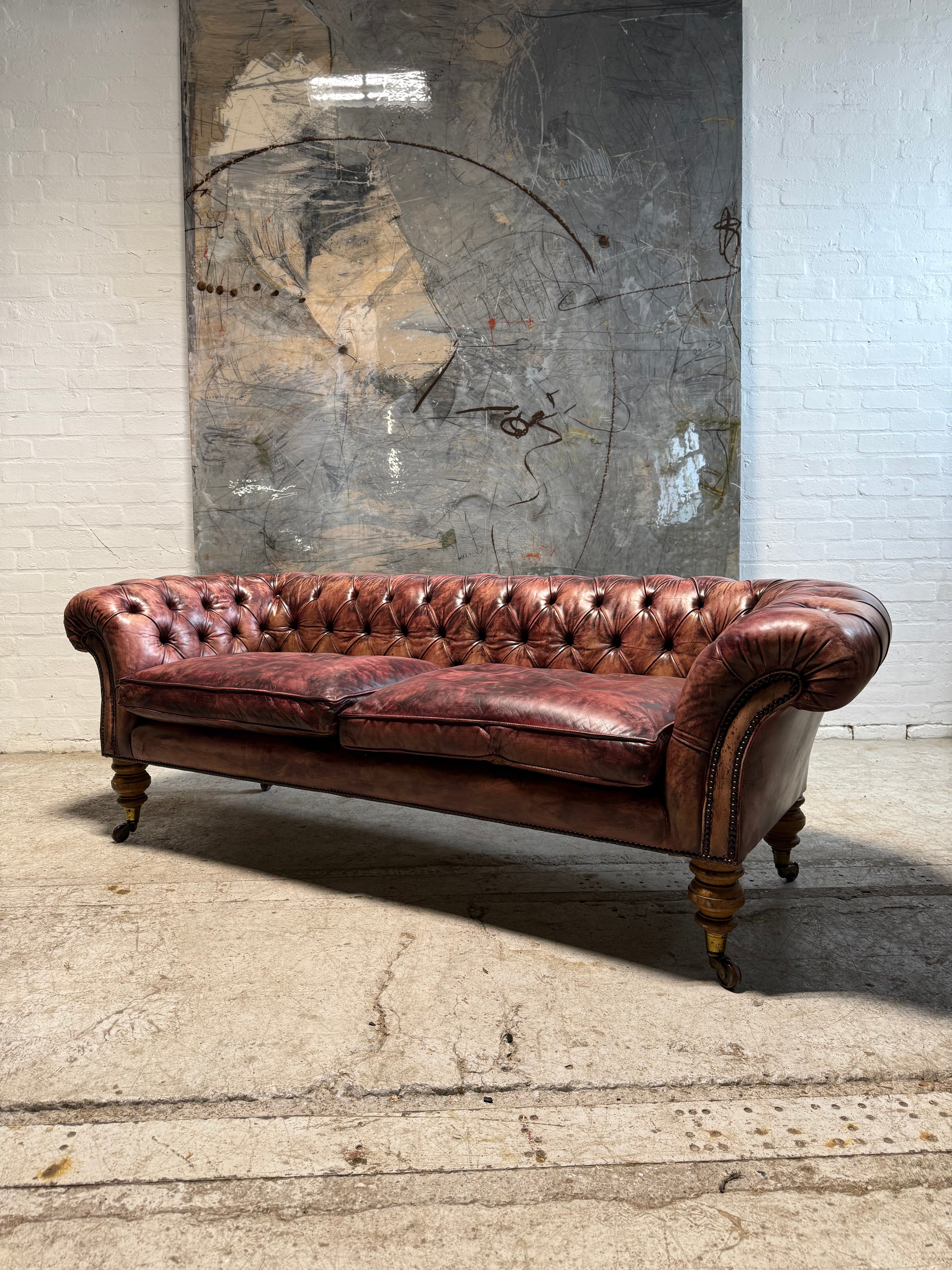Very Beautiful 19thC Leather Chesterfield Sofa in Hand Dyed Leathers