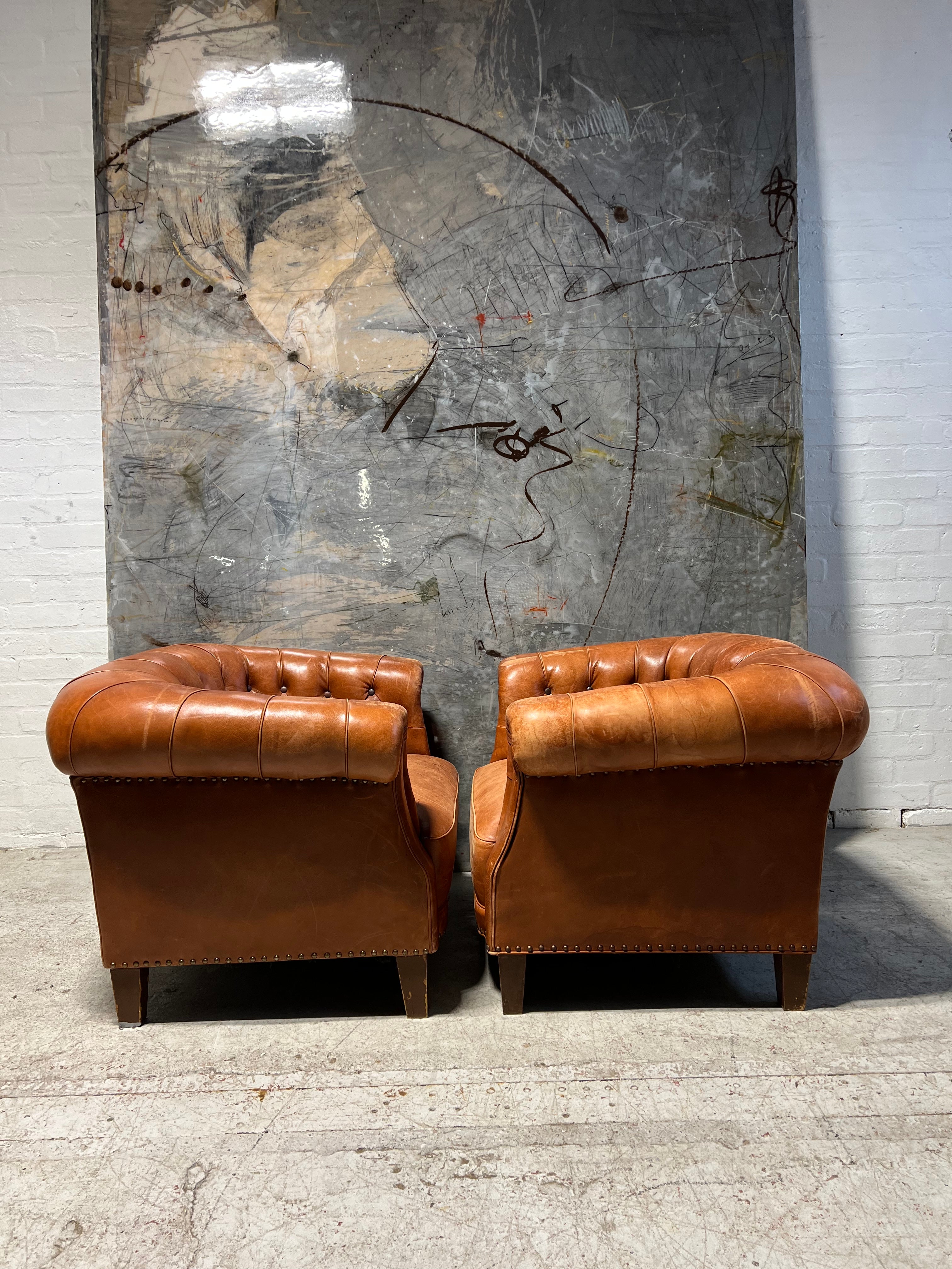 From Robbie Williams’ Compton Basset House - Very Well Crafted Leather Library Club Chairs