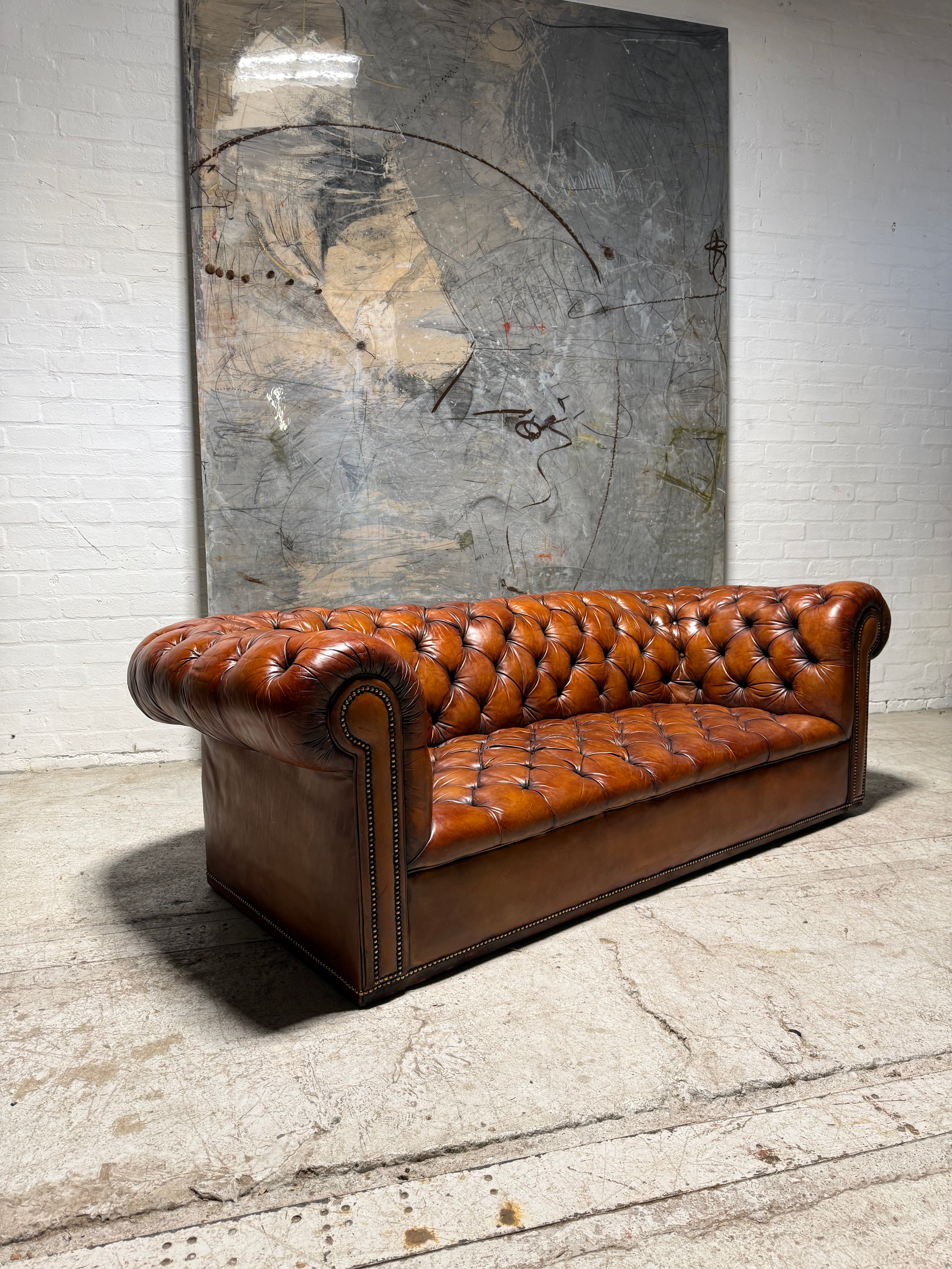 Very Good Early 20thC Antique Leather Chesterfield Sofa