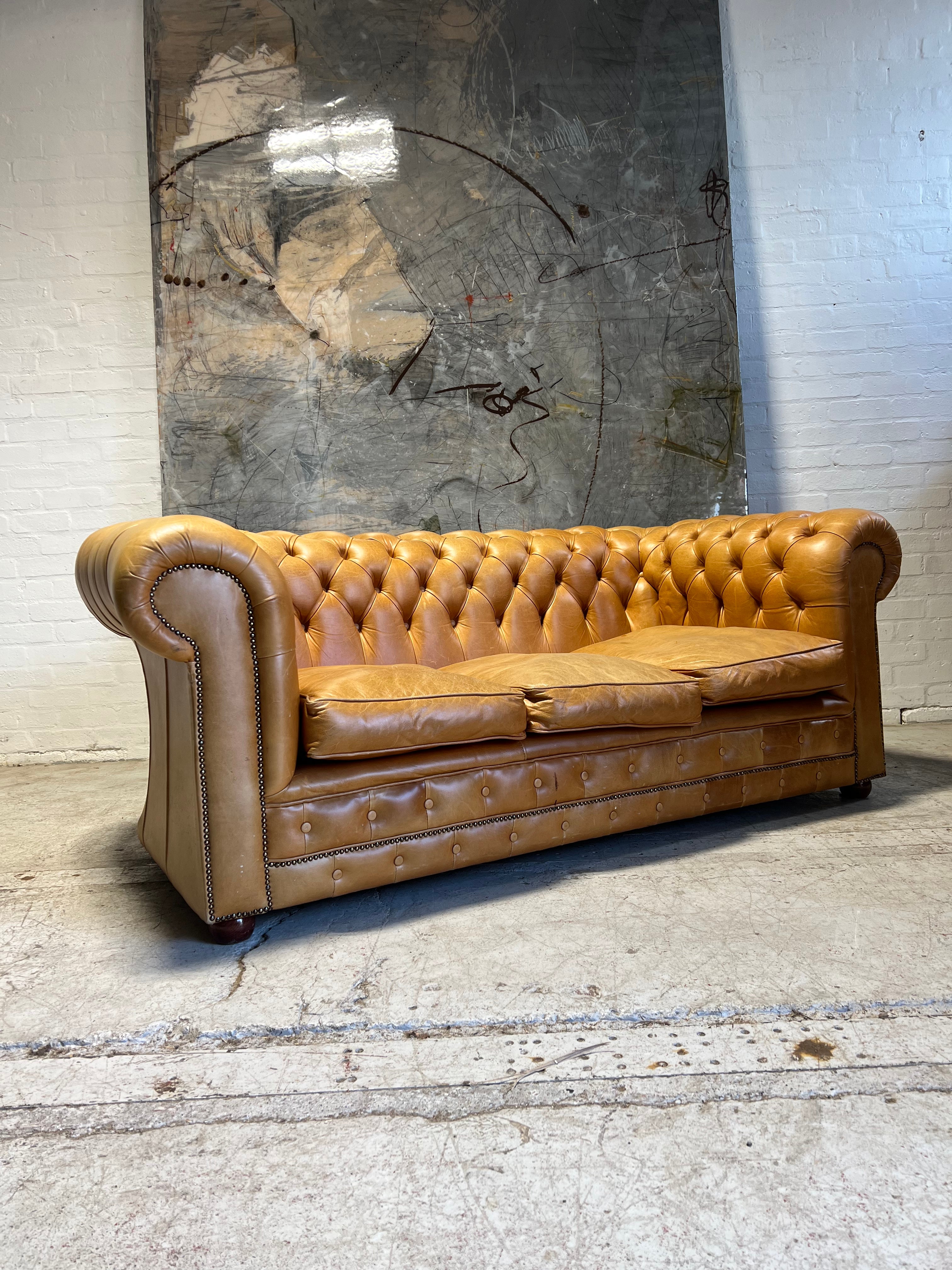 A Great Super Deep Honey Tan Leather Chesterfield Sofa