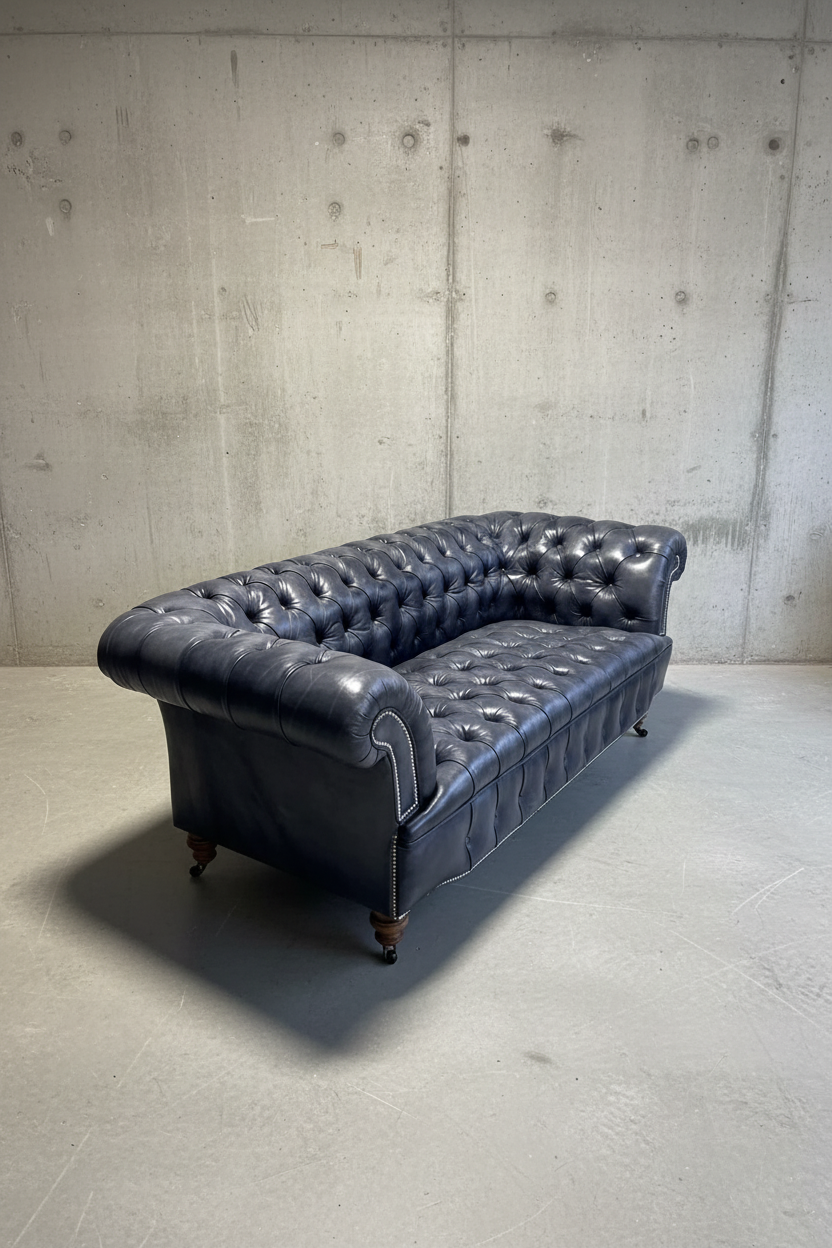 Our Howard Leather Chesterfield Sofa in Hand Dyed Elephant Grey
