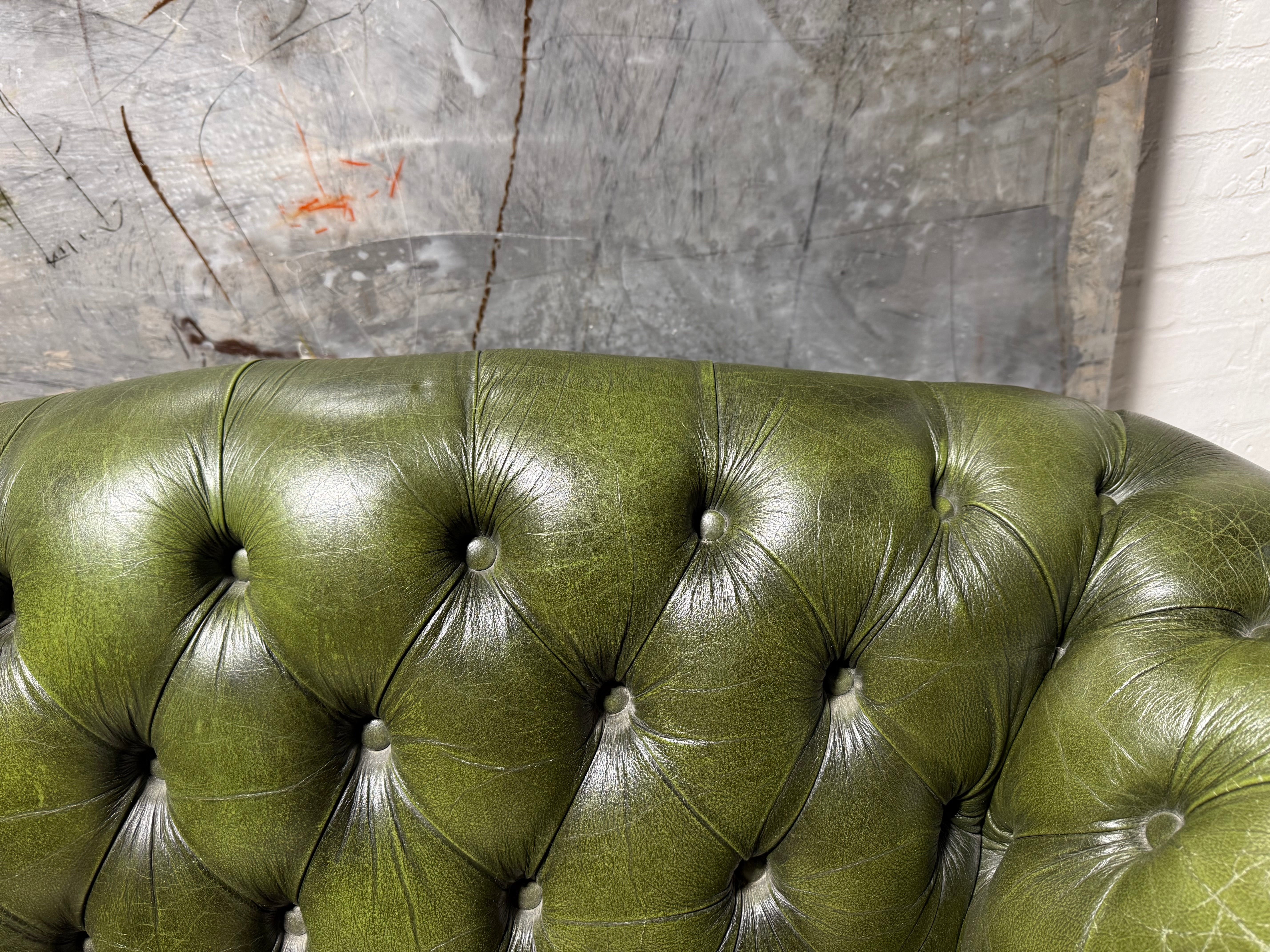 1 of Matching Pair of Lovely Second Hand Green Leather Chesterfield Sofa’s