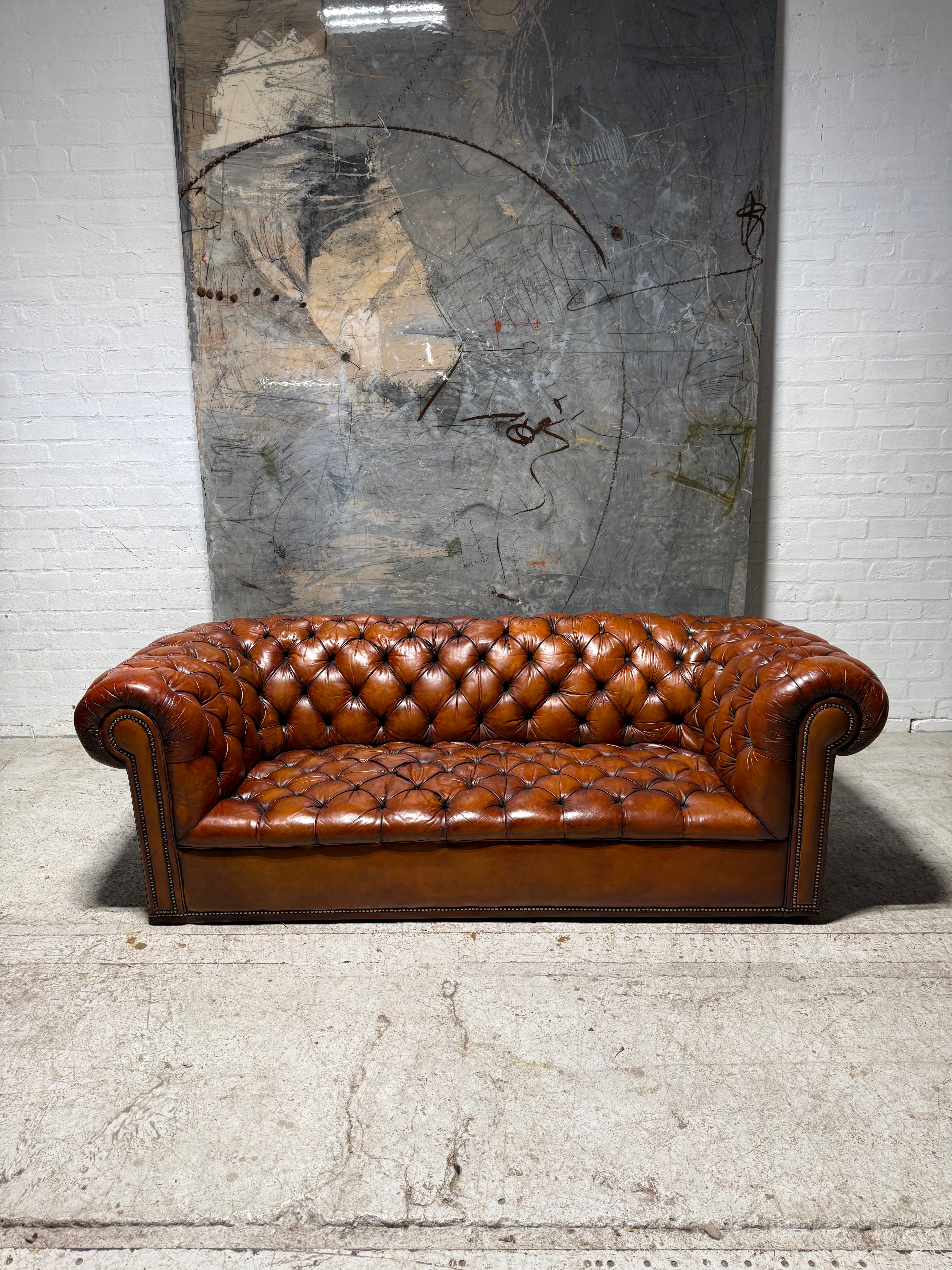 Very Good Early 20thC Antique Leather Chesterfield Sofa