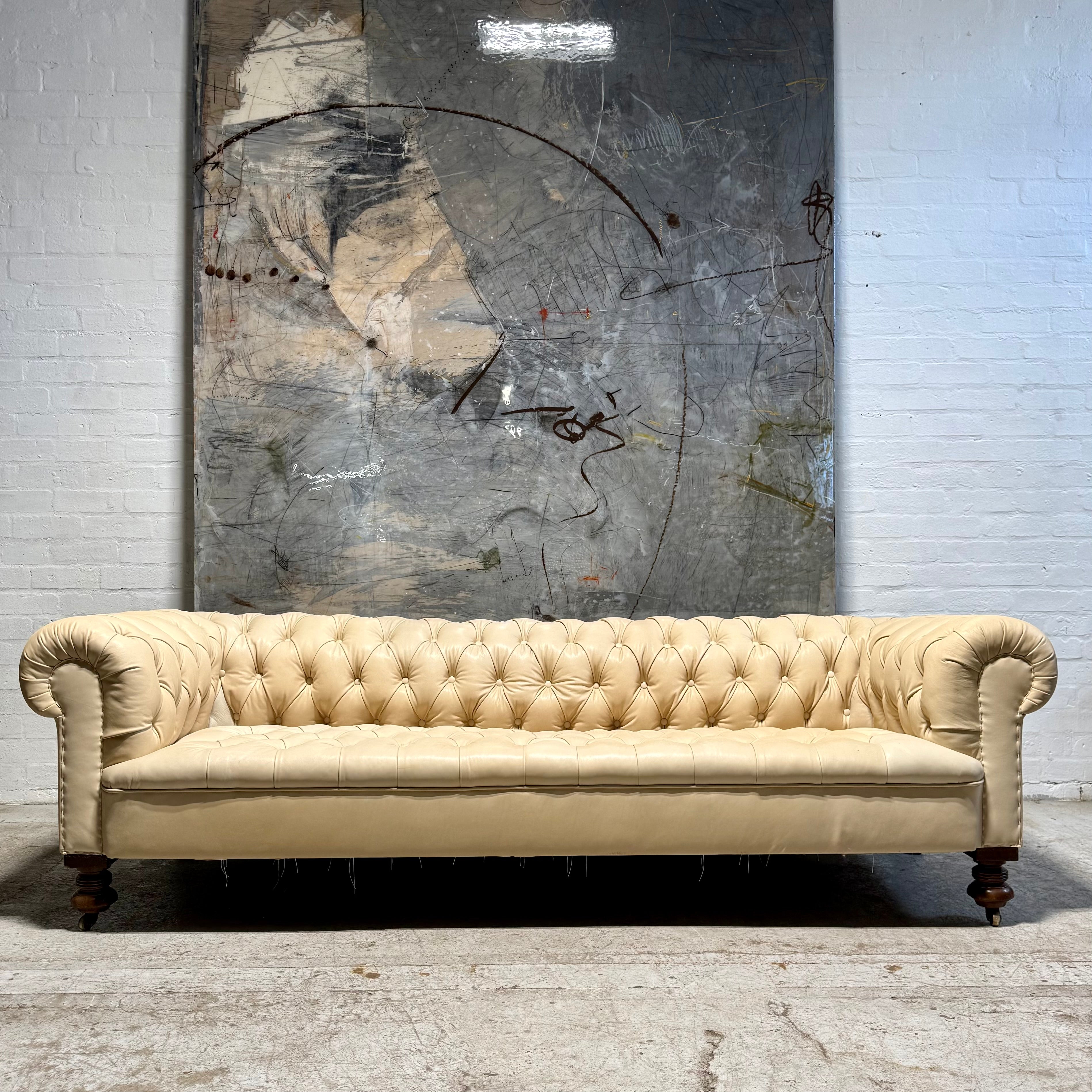 250cm Early 20thC Antique Leather Chesterfield Sofa (to be hand dyed)