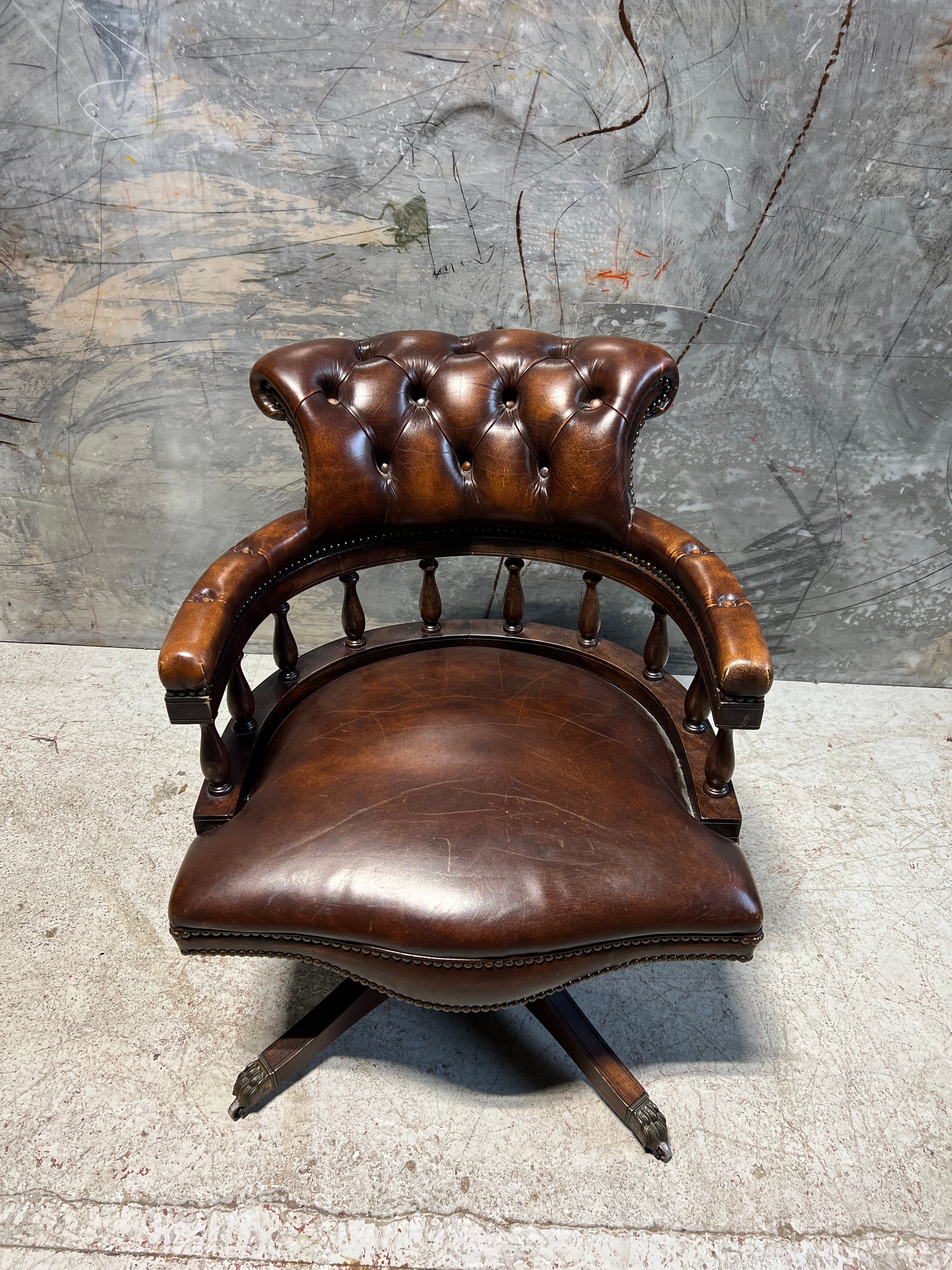 Beautiful Little Leather Captains Chair