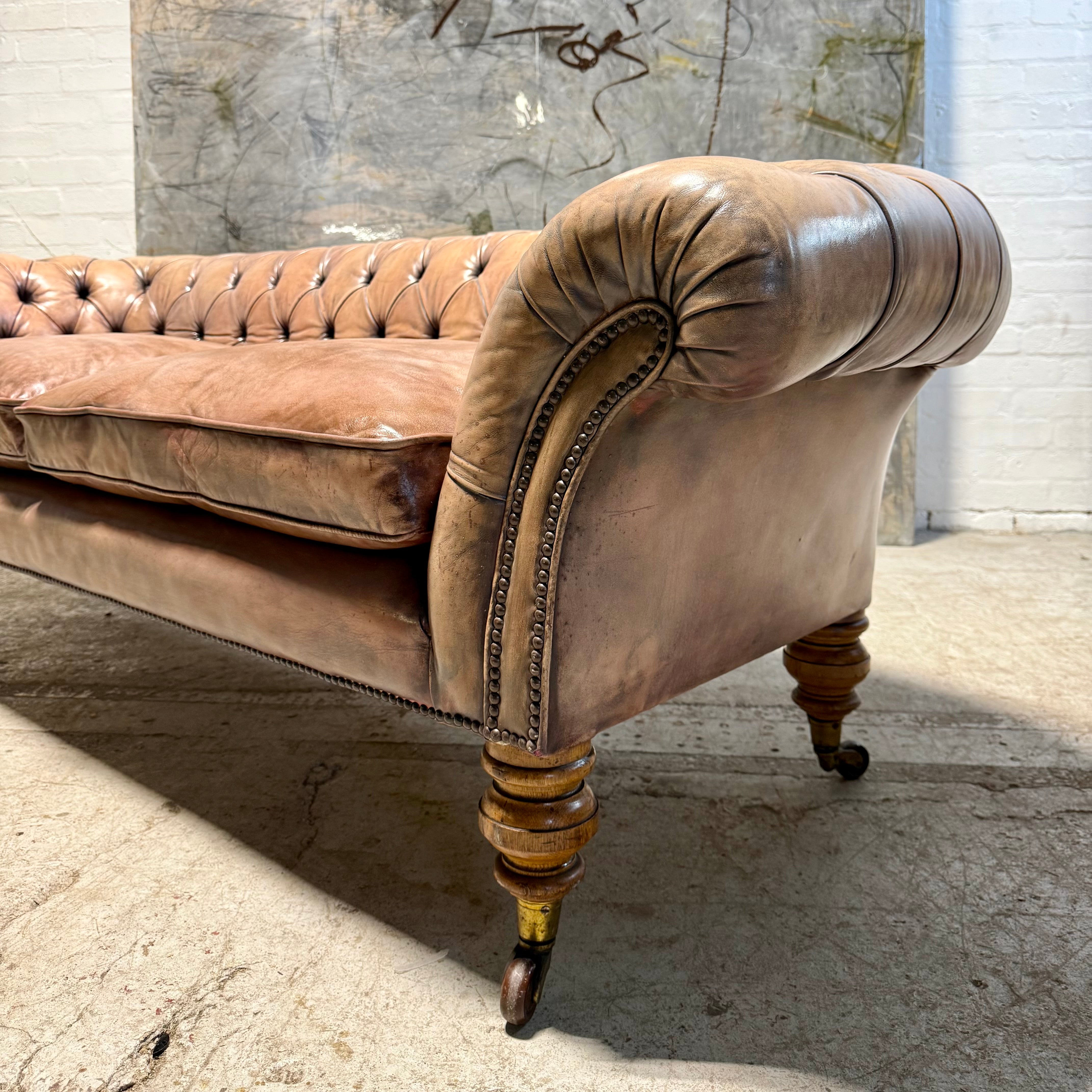 Very Beautiful 19thC Leather Chesterfield Sofa in Hand Dyed Leathers