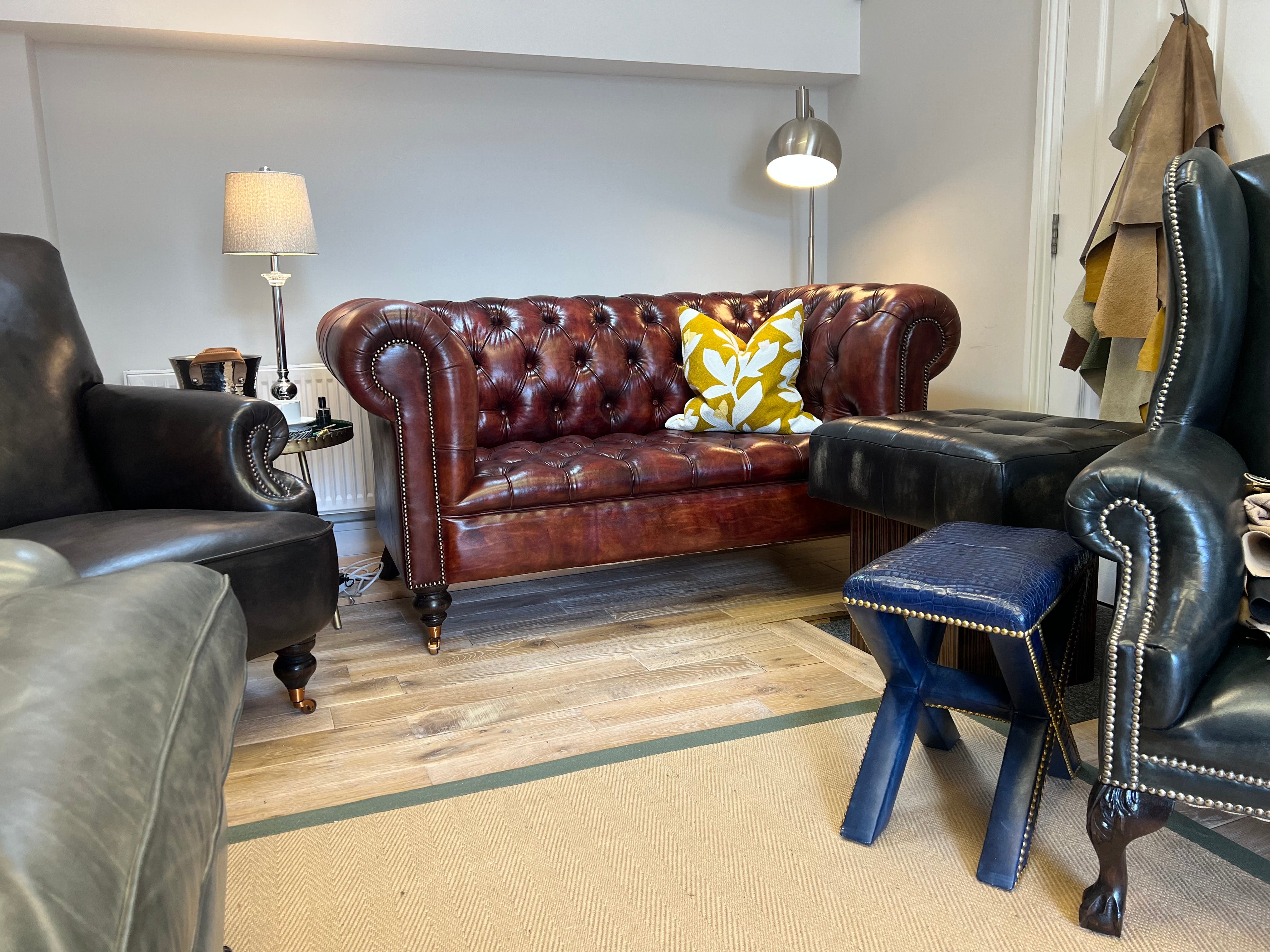 Wilmington Hand Dyed Leather Chesterfield Sofa