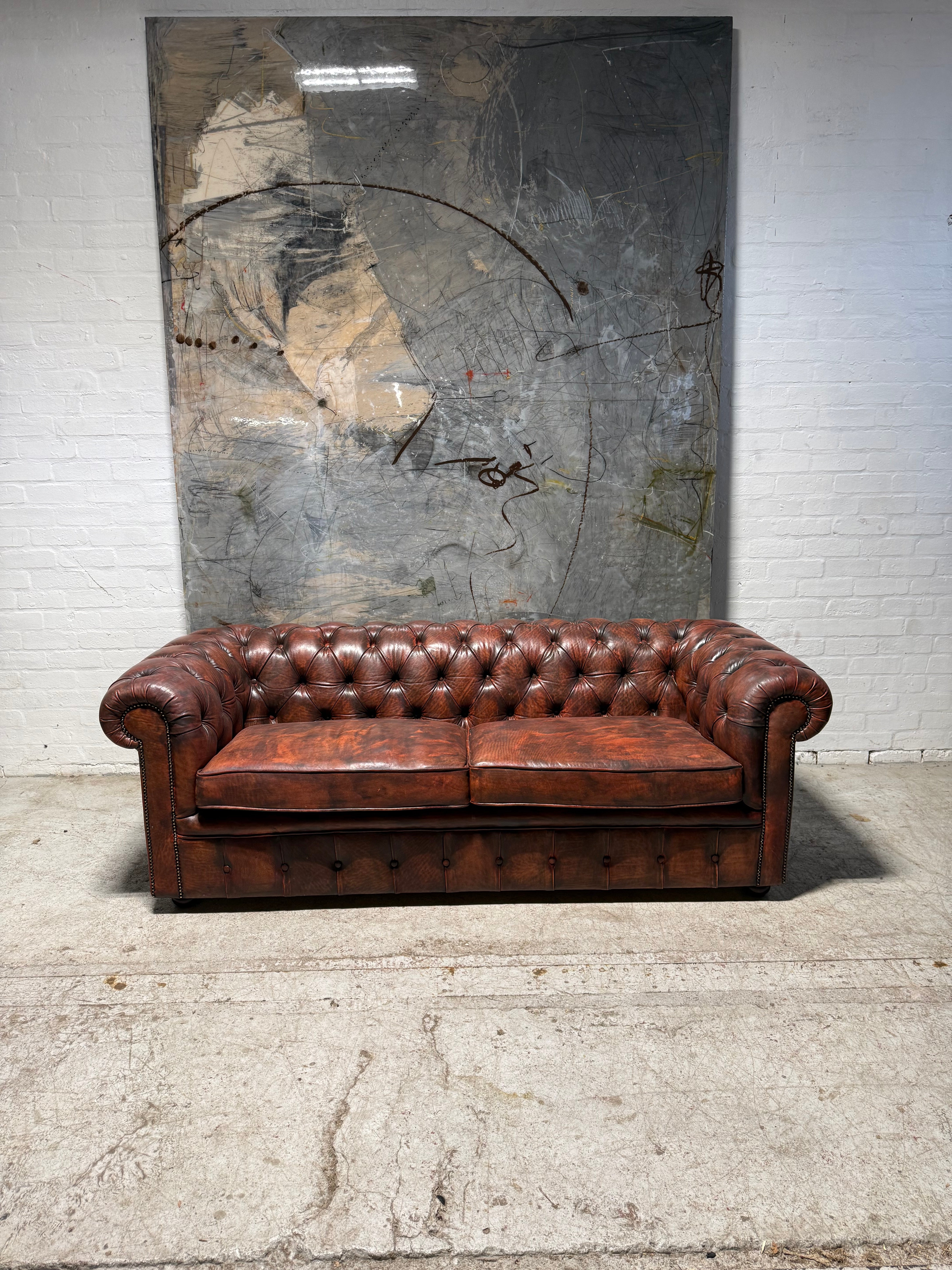 Restored Twice Loved Hand Dyed Leather Chesterfield Large 3 Seater Sofa