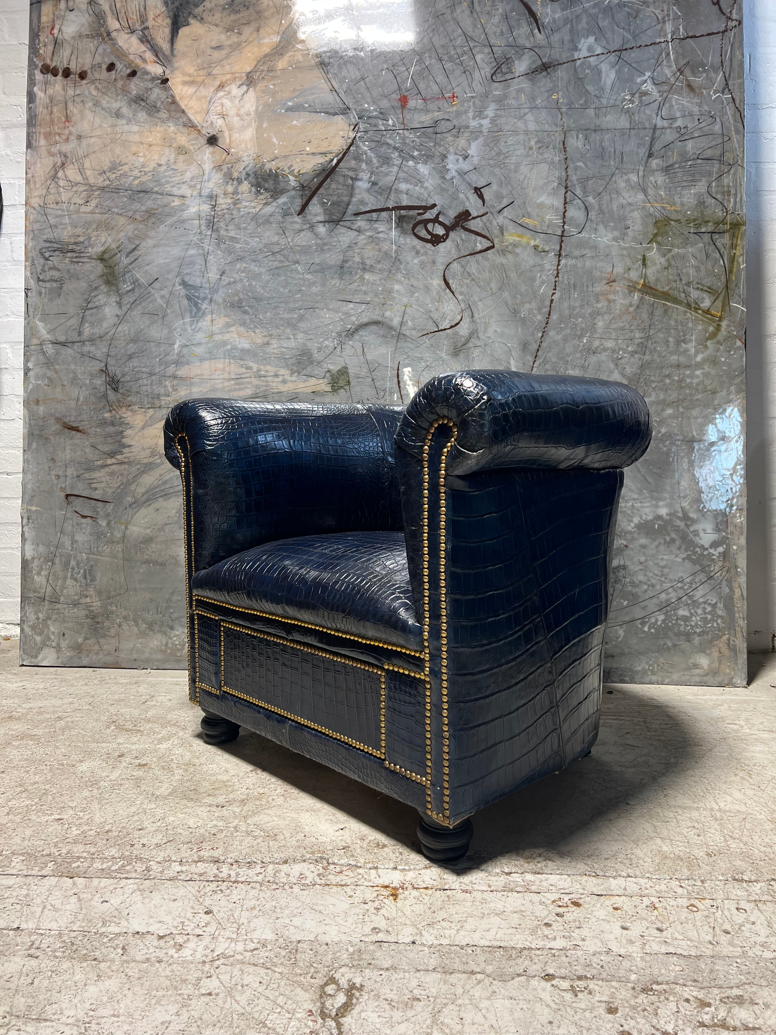 Crocodile Skin Gentleman’s Club Chair with Humidor