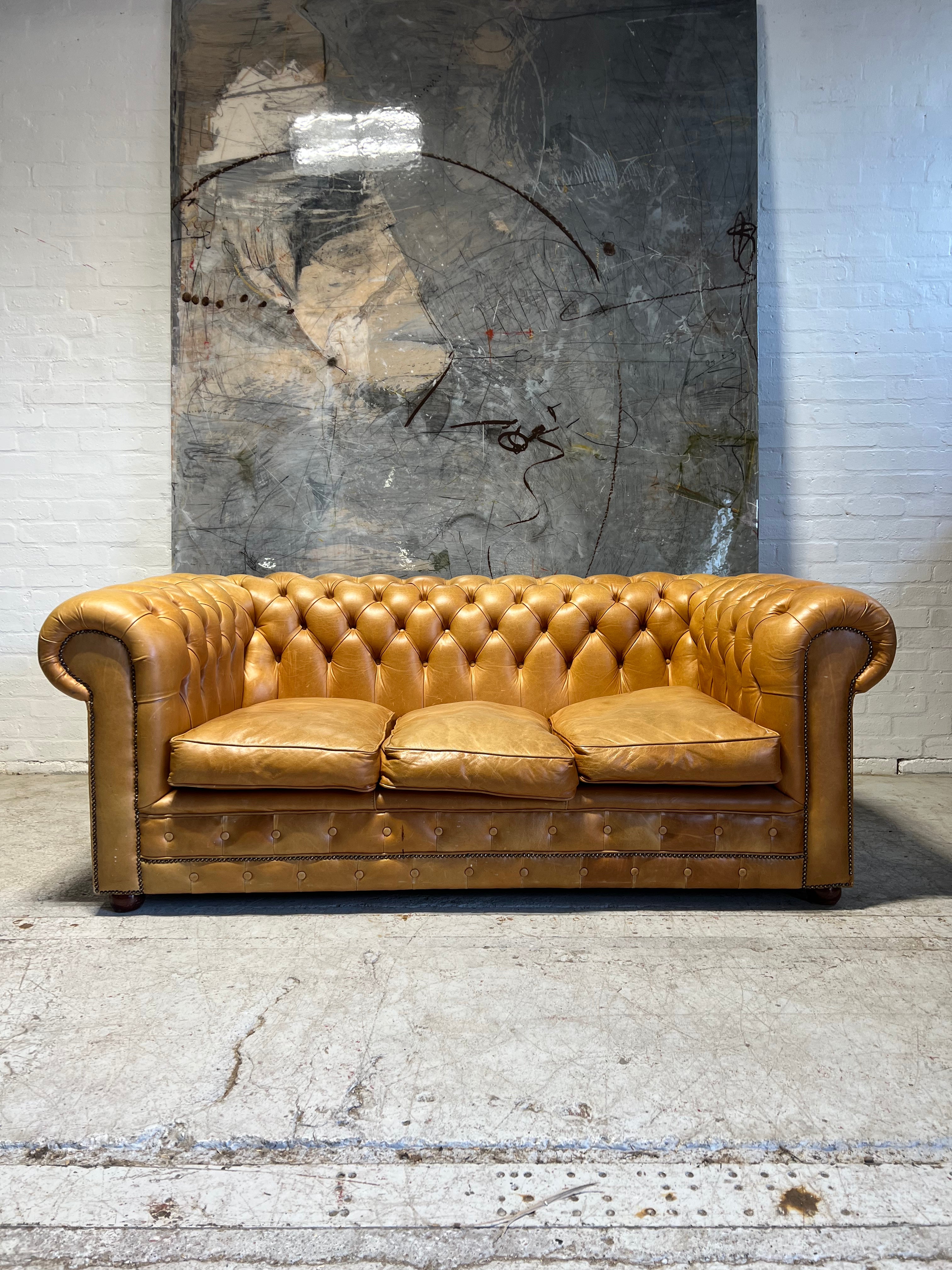 A Great Super Deep Honey Tan Leather Chesterfield Sofa