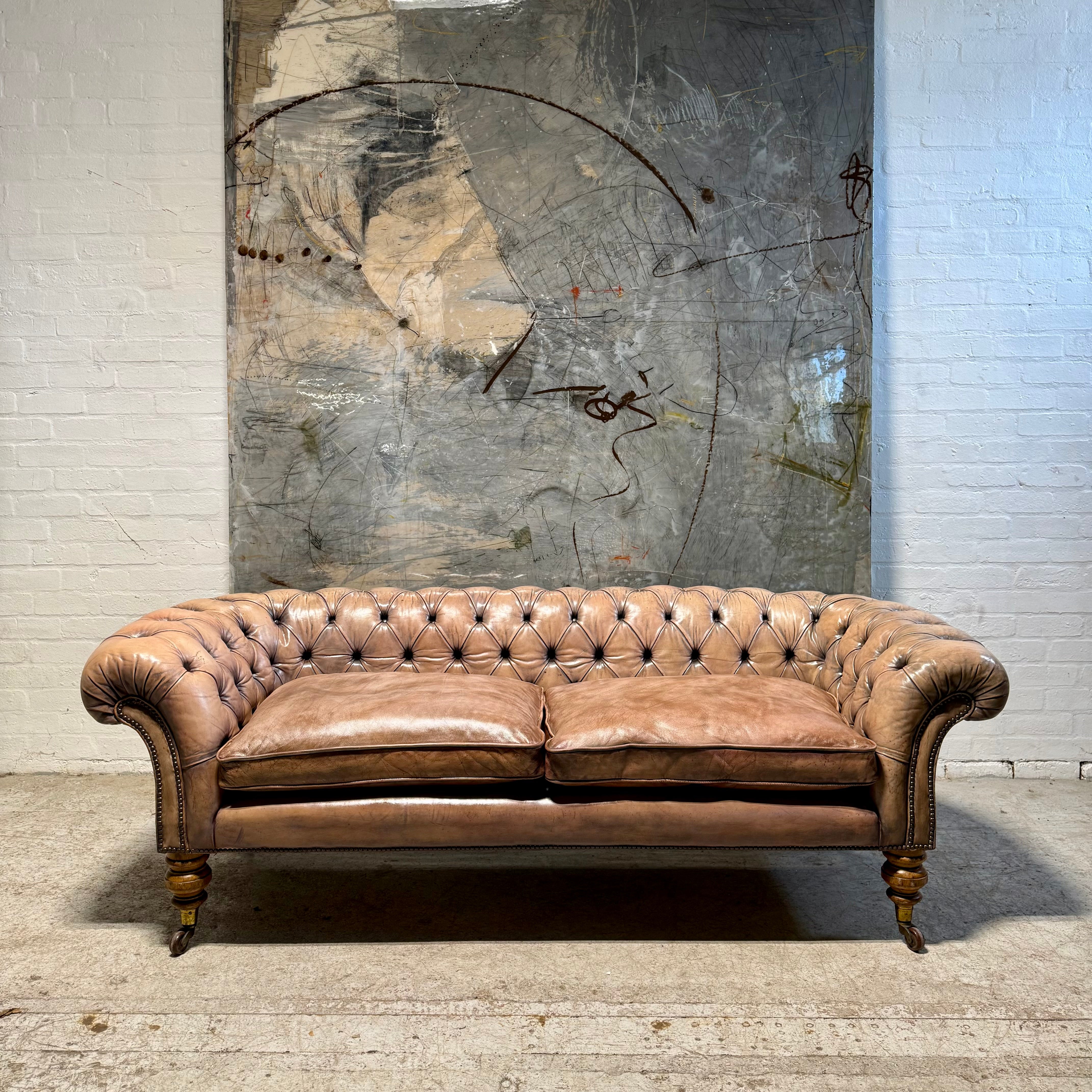 Very Beautiful 19thC Leather Chesterfield Sofa in Hand Dyed Leathers