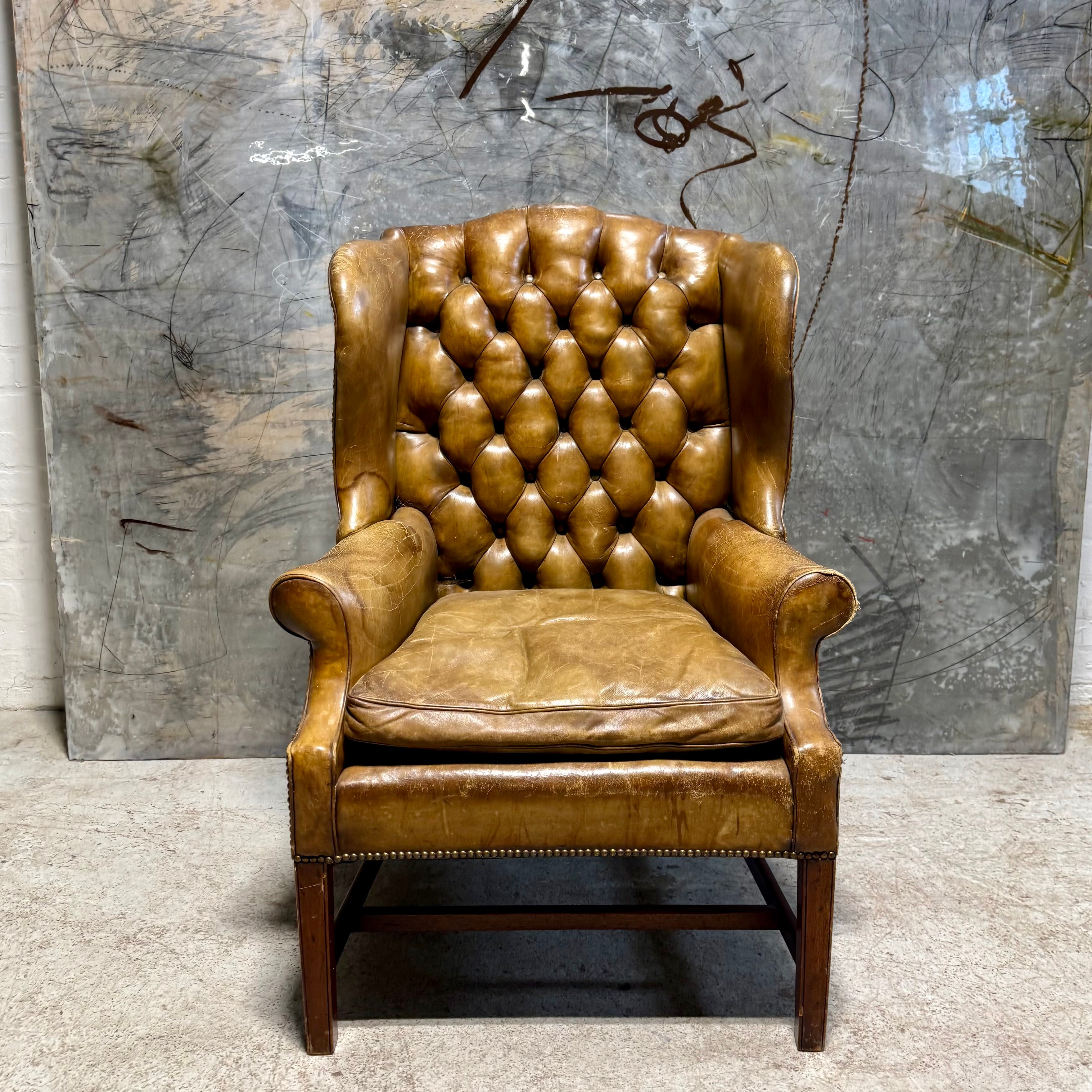 Amazing MidC Hand Dyed Leather Wing Back Chair