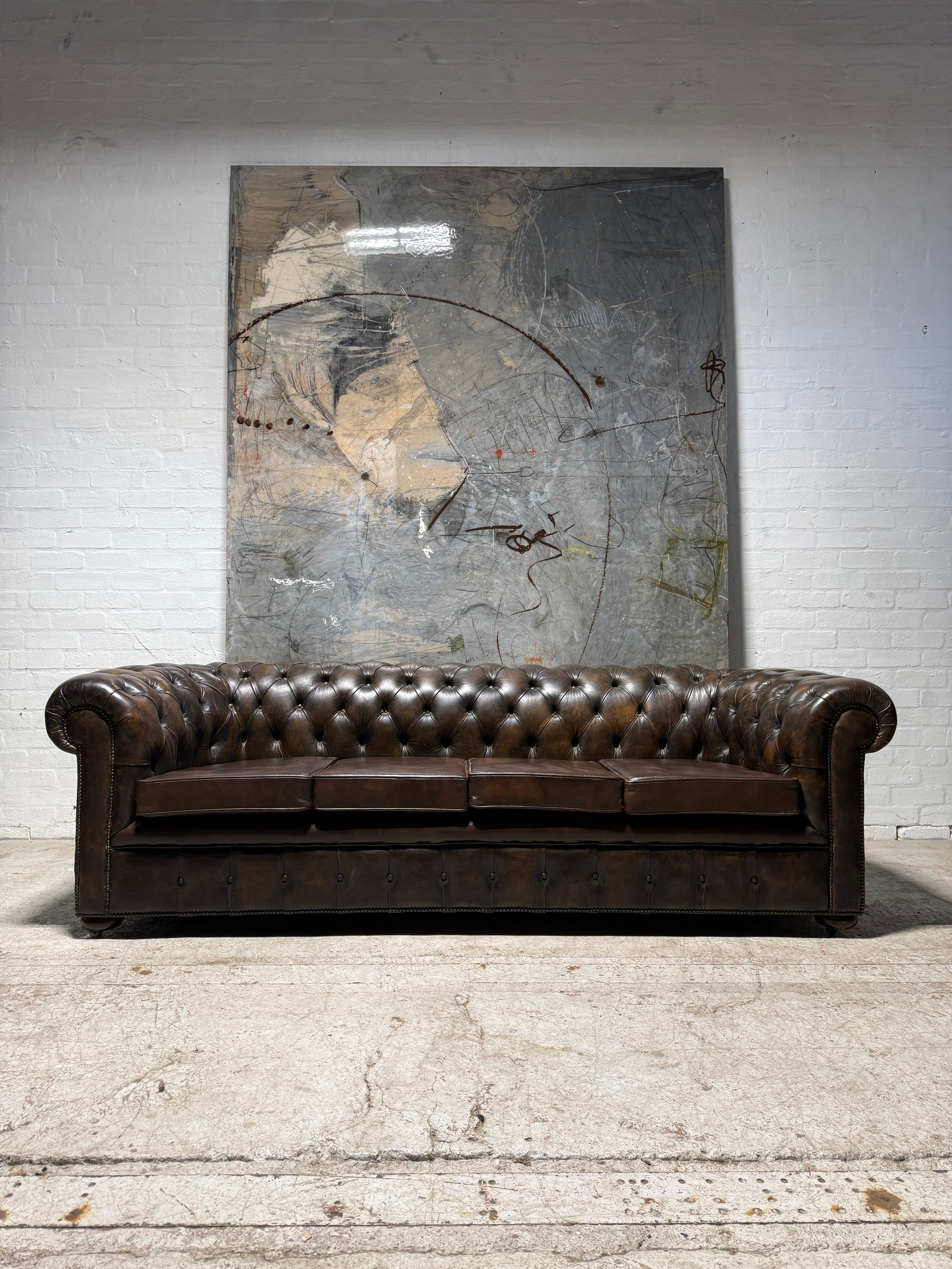 1 of Pair - Very Very well built 4 Seater Leather Chesterfield Sofa