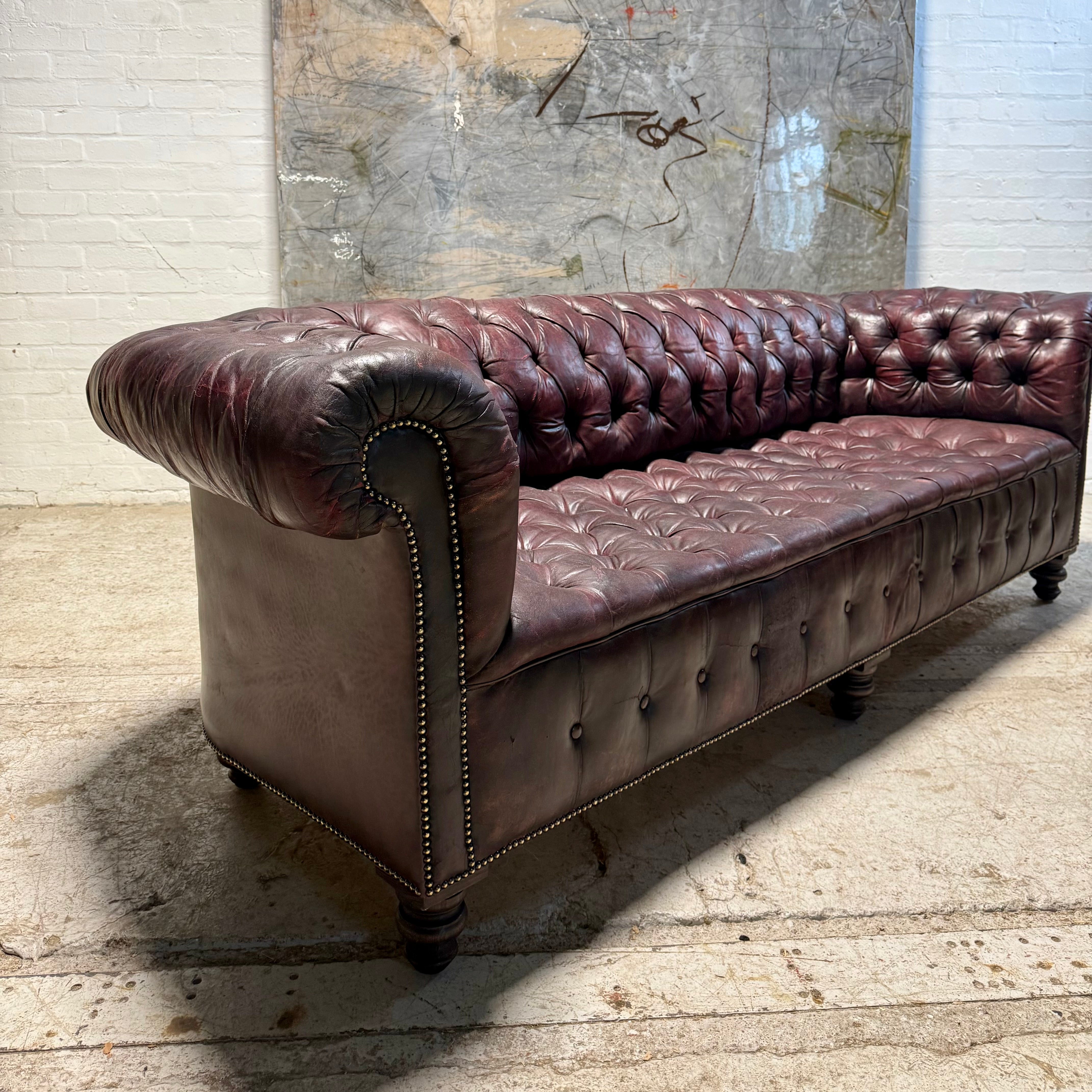 Exceptional Large Country House Leather Chesterfield Sofa Circa 1900