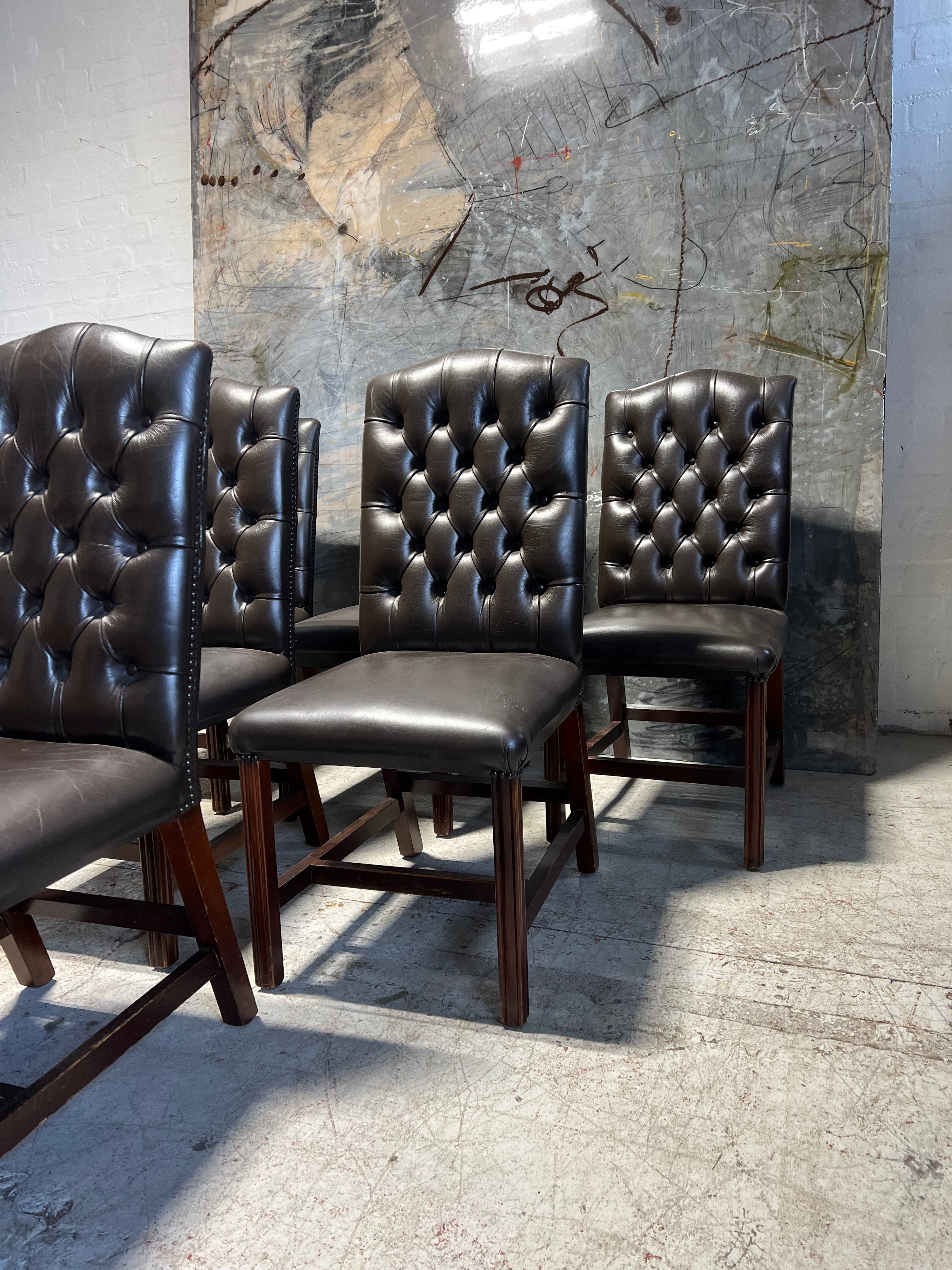 Set of 6 Amazing Value Buttoned Dining Chairs in Bitter Chocolate Leather