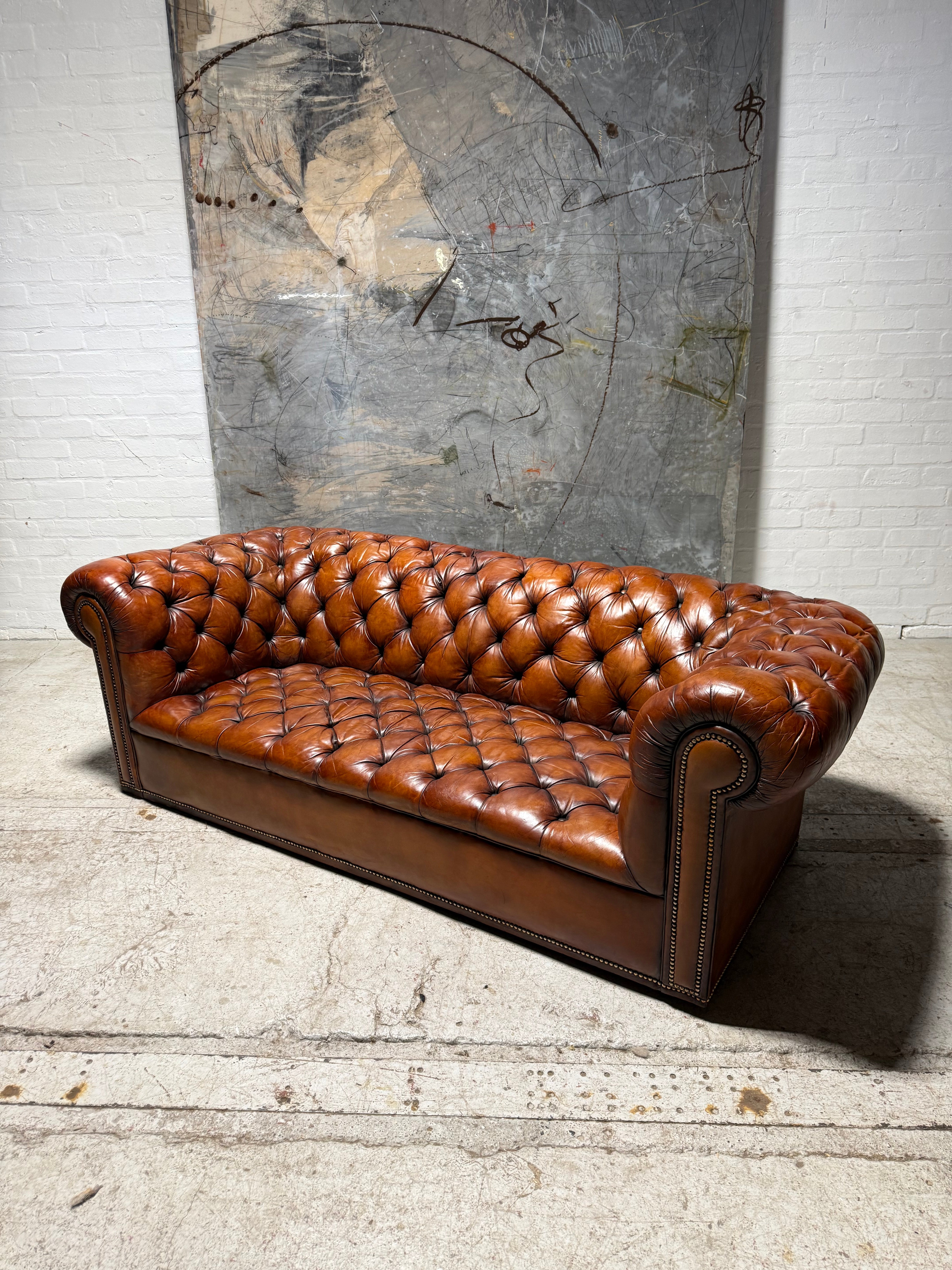 Very Good Early 20thC Antique Leather Chesterfield Sofa