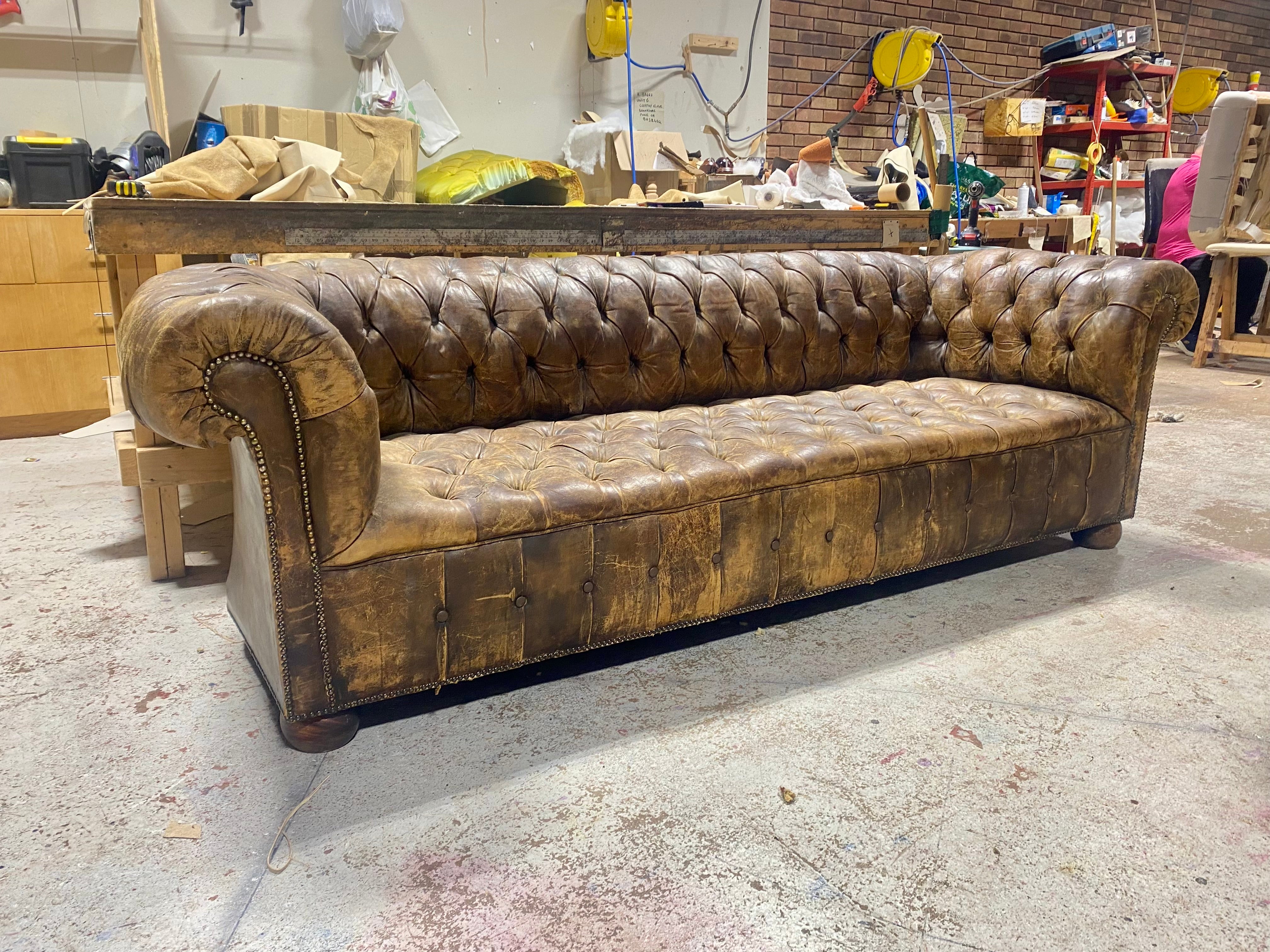 Exceptional Large Country House Leather Chesterfield Sofa Circa 1900