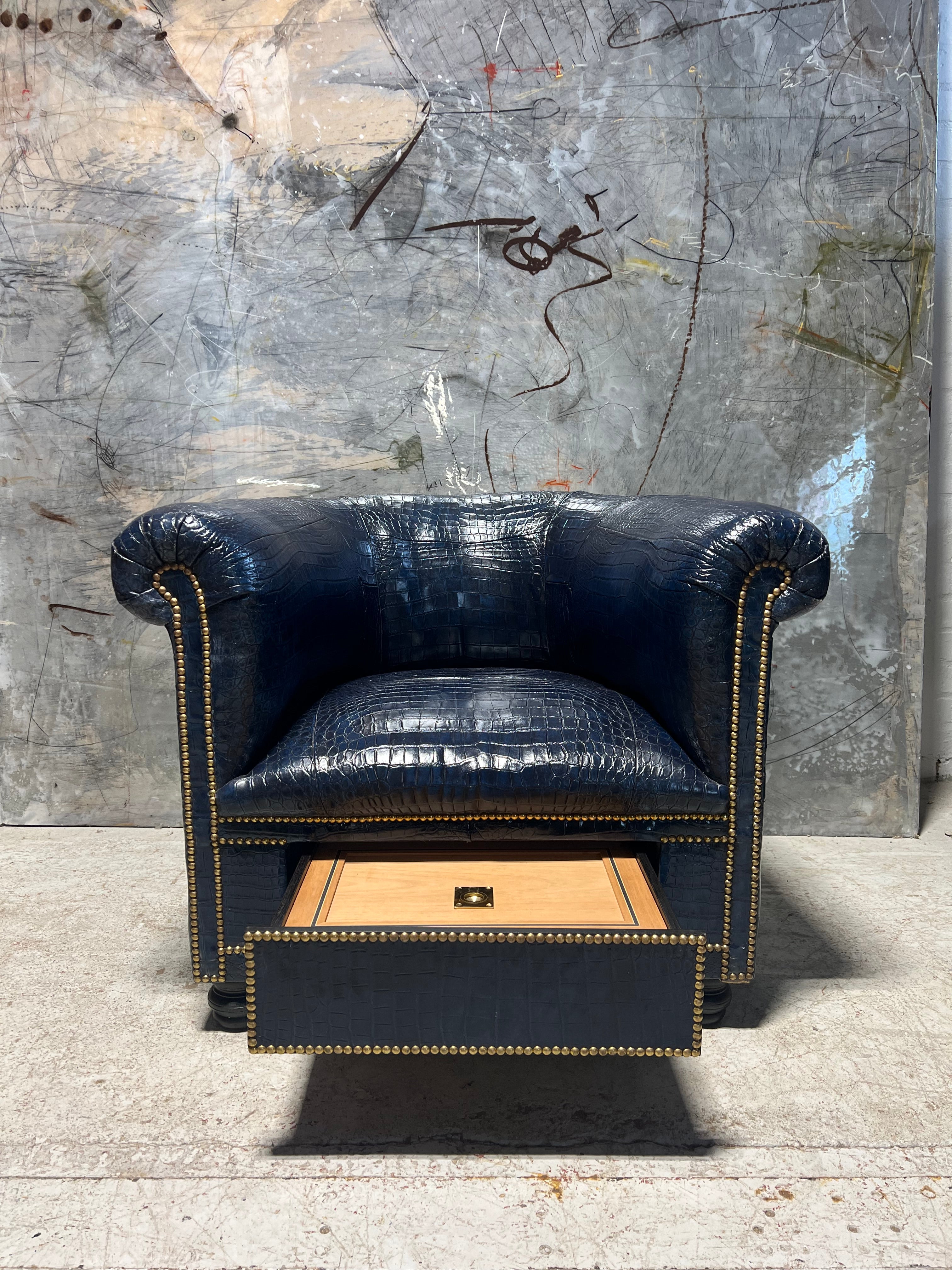 Crocodile Skin Gentleman’s Club Chair with Humidor