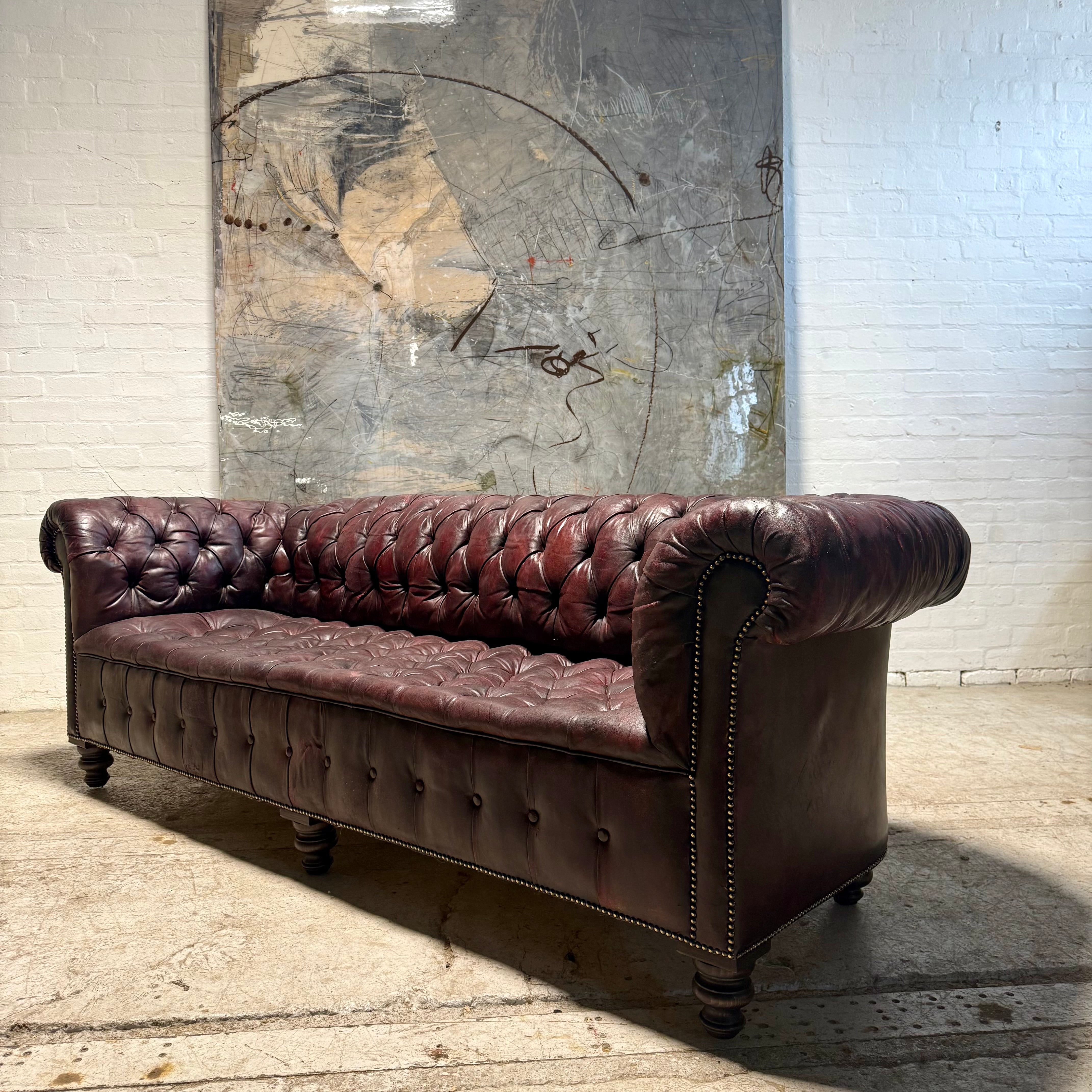 Exceptional Large Country House Leather Chesterfield Sofa Circa 1900