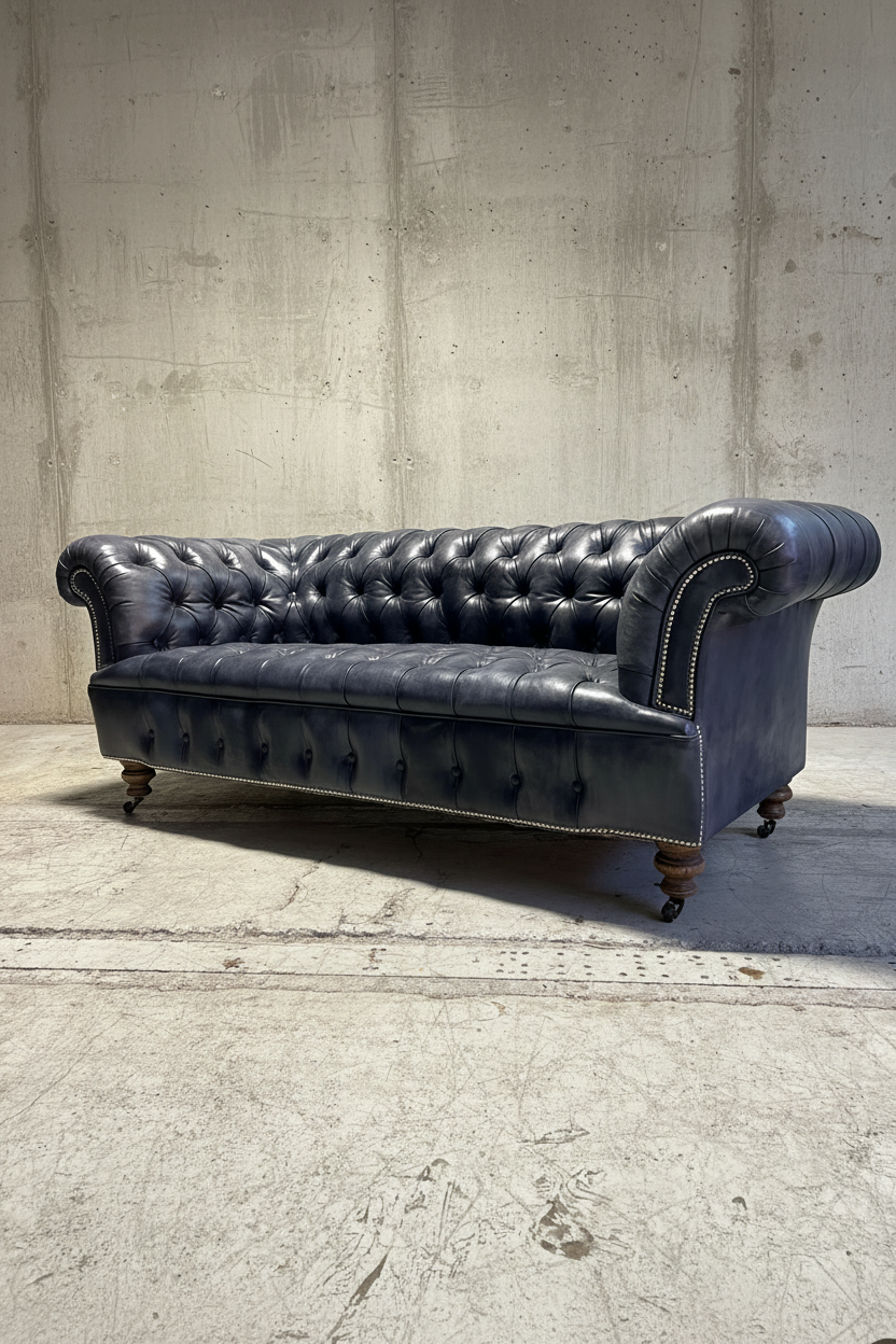 Our Howard Leather Chesterfield Sofa in Hand Dyed Elephant Grey