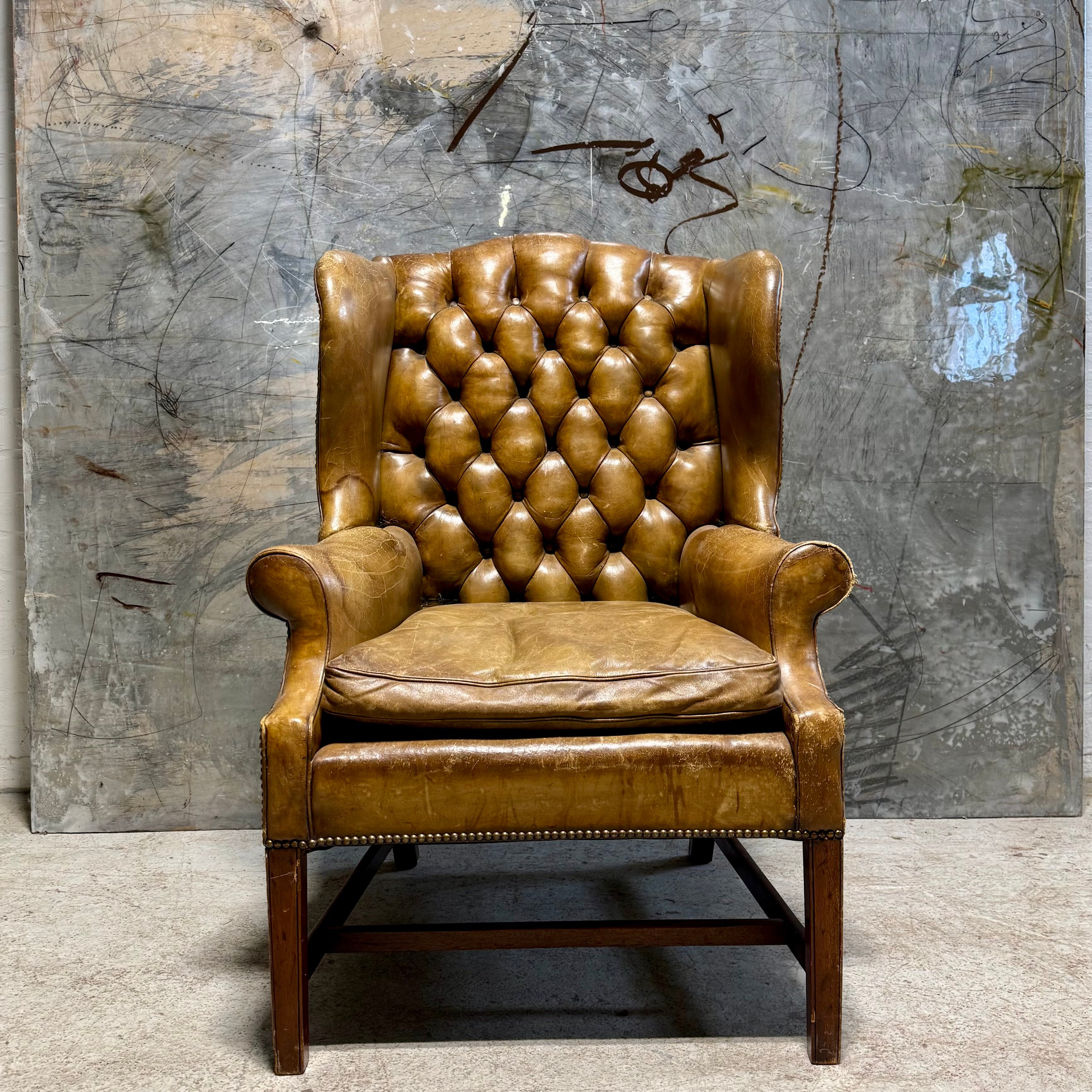 Amazing MidC Hand Dyed Leather Wing Back Chair