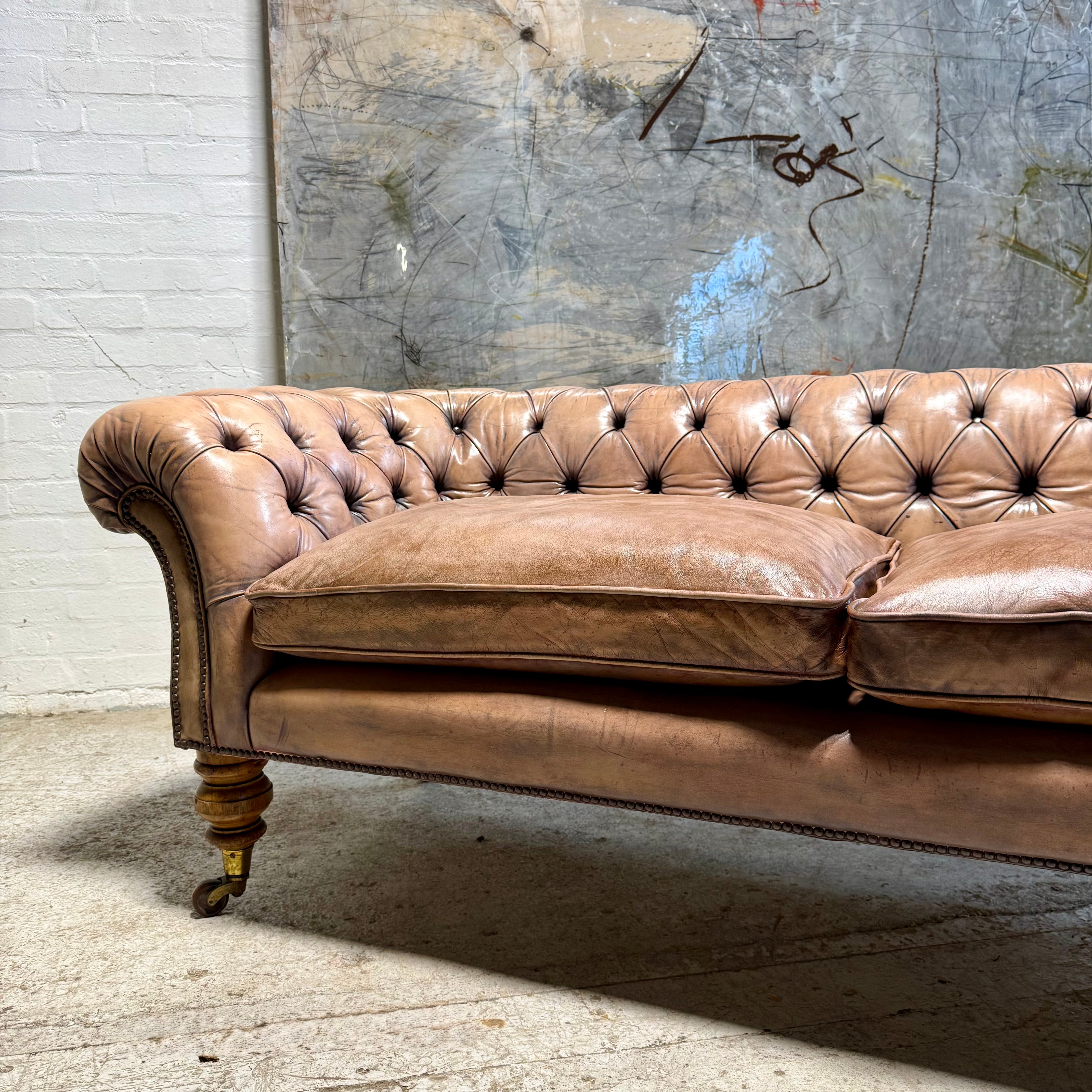 Very Beautiful 19thC Leather Chesterfield Sofa in Hand Dyed Leathers