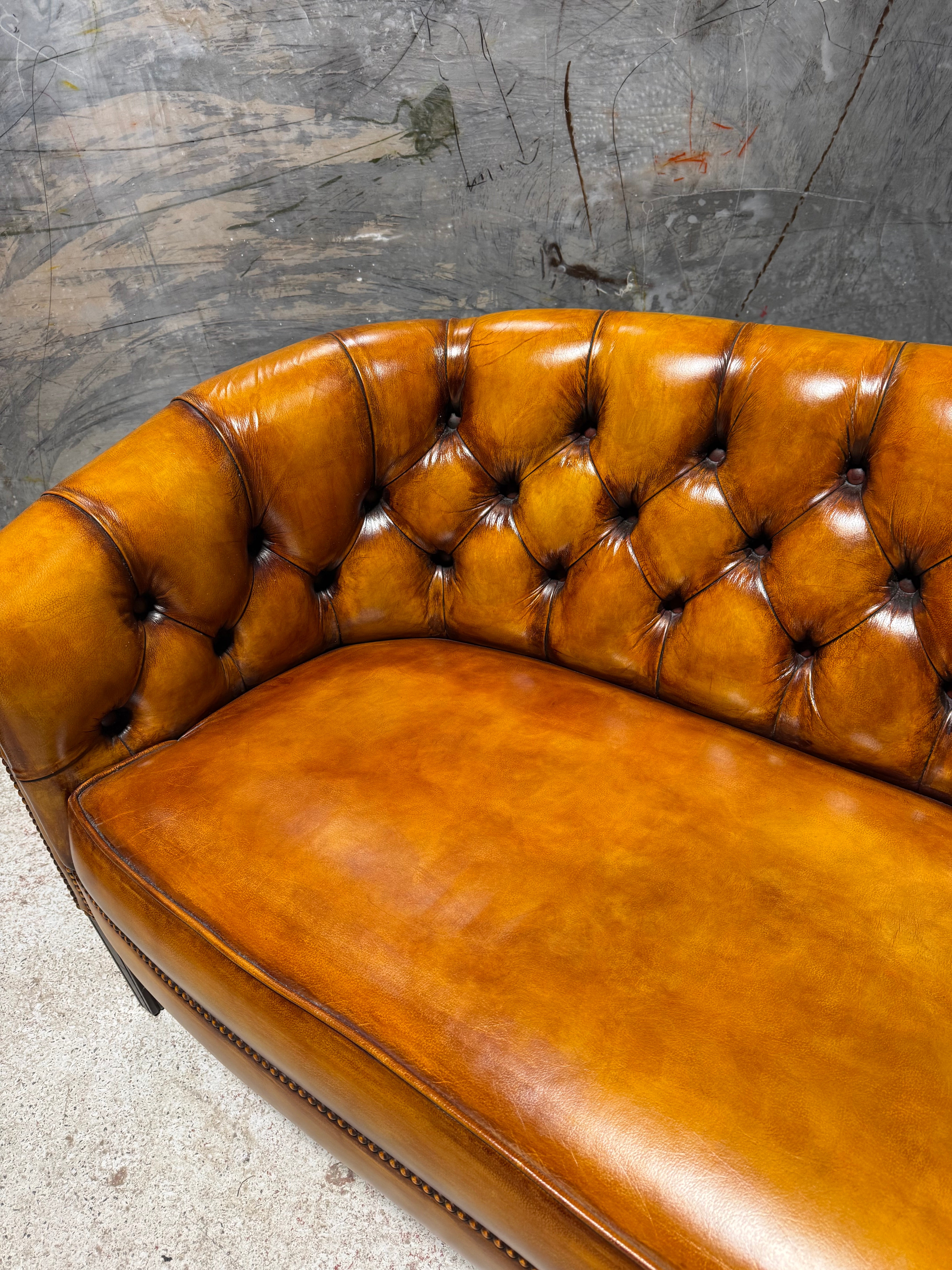 Lovely Hand Dyed Leather Office Sofa in Golden Tan