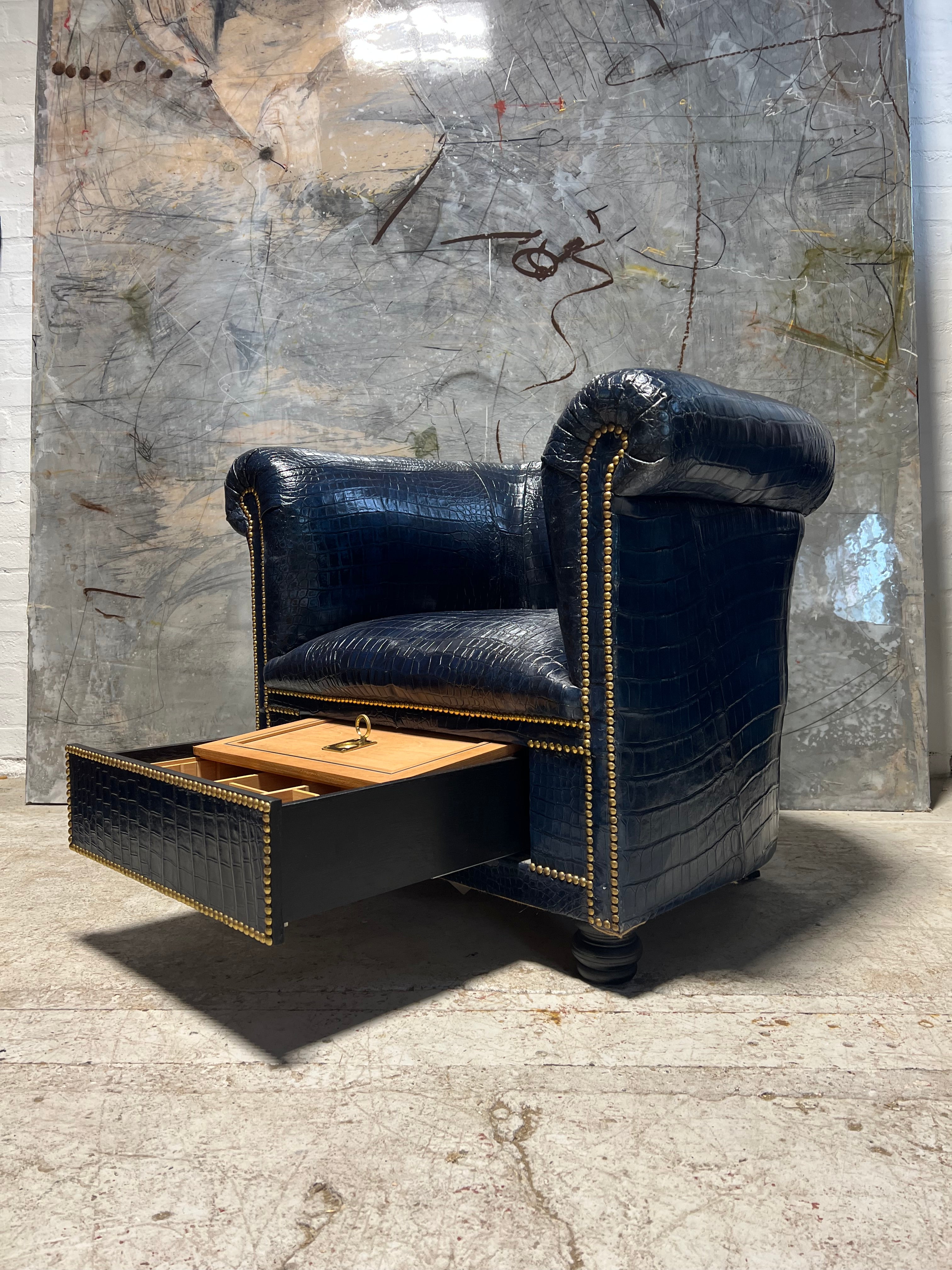 Crocodile Skin Gentleman’s Club Chair with Humidor