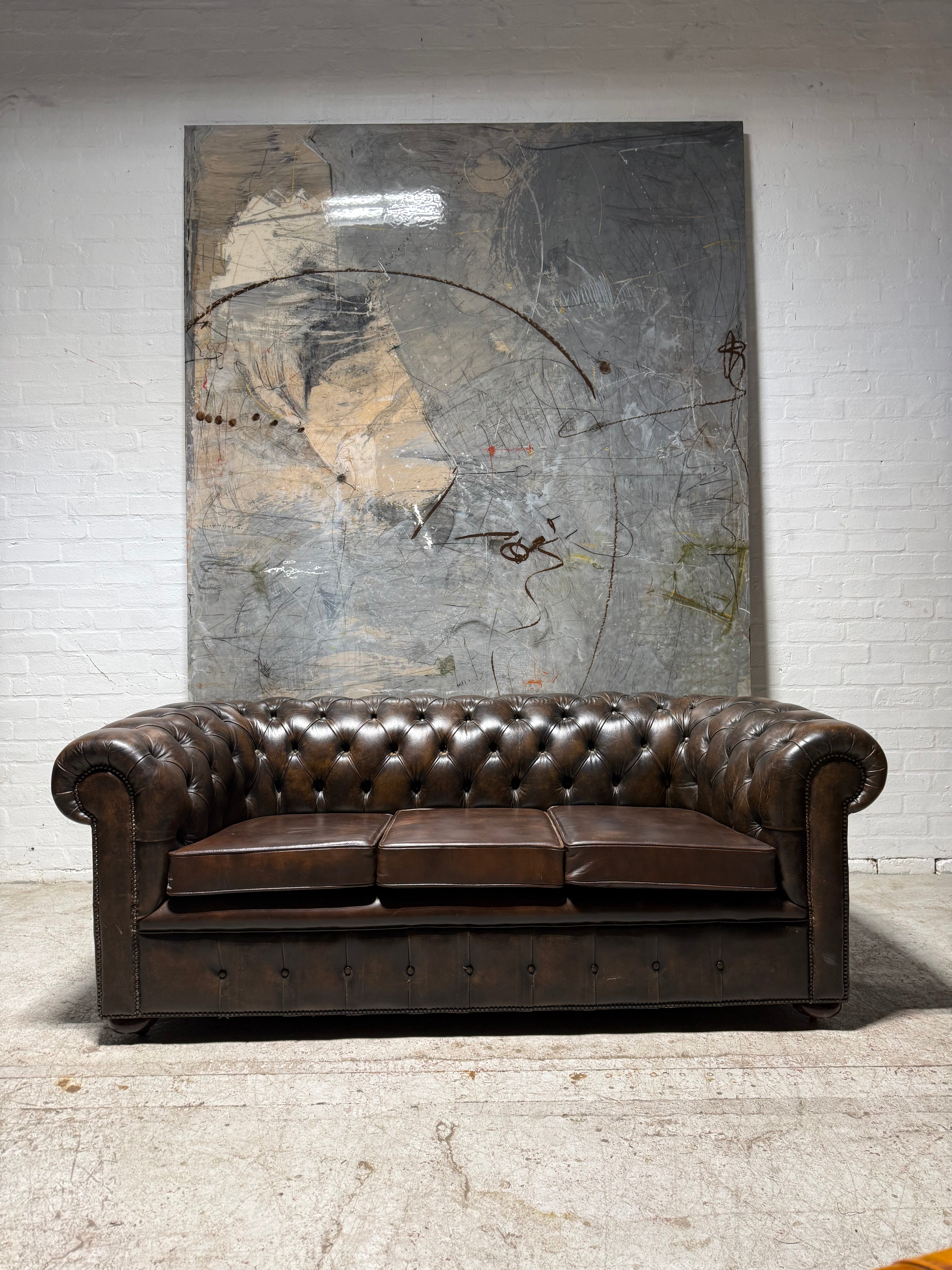 1 of A Pair - Very Very Good 3 Seater & 4 Seater Leather Chesterfield Sofas