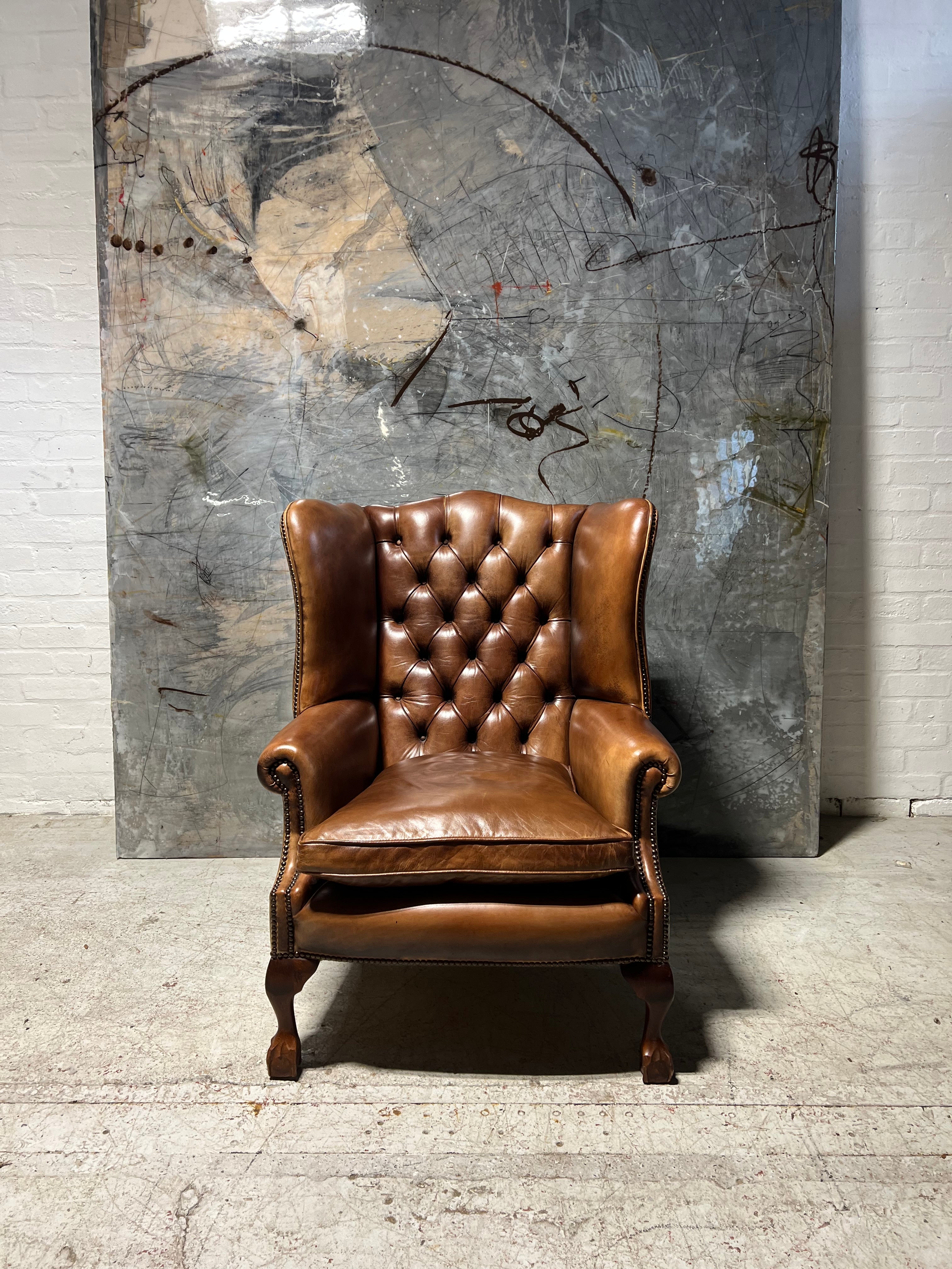 From Robbie William’s Compton Bassett House - Stunning MidC Vintage Leather Wing Back Chair