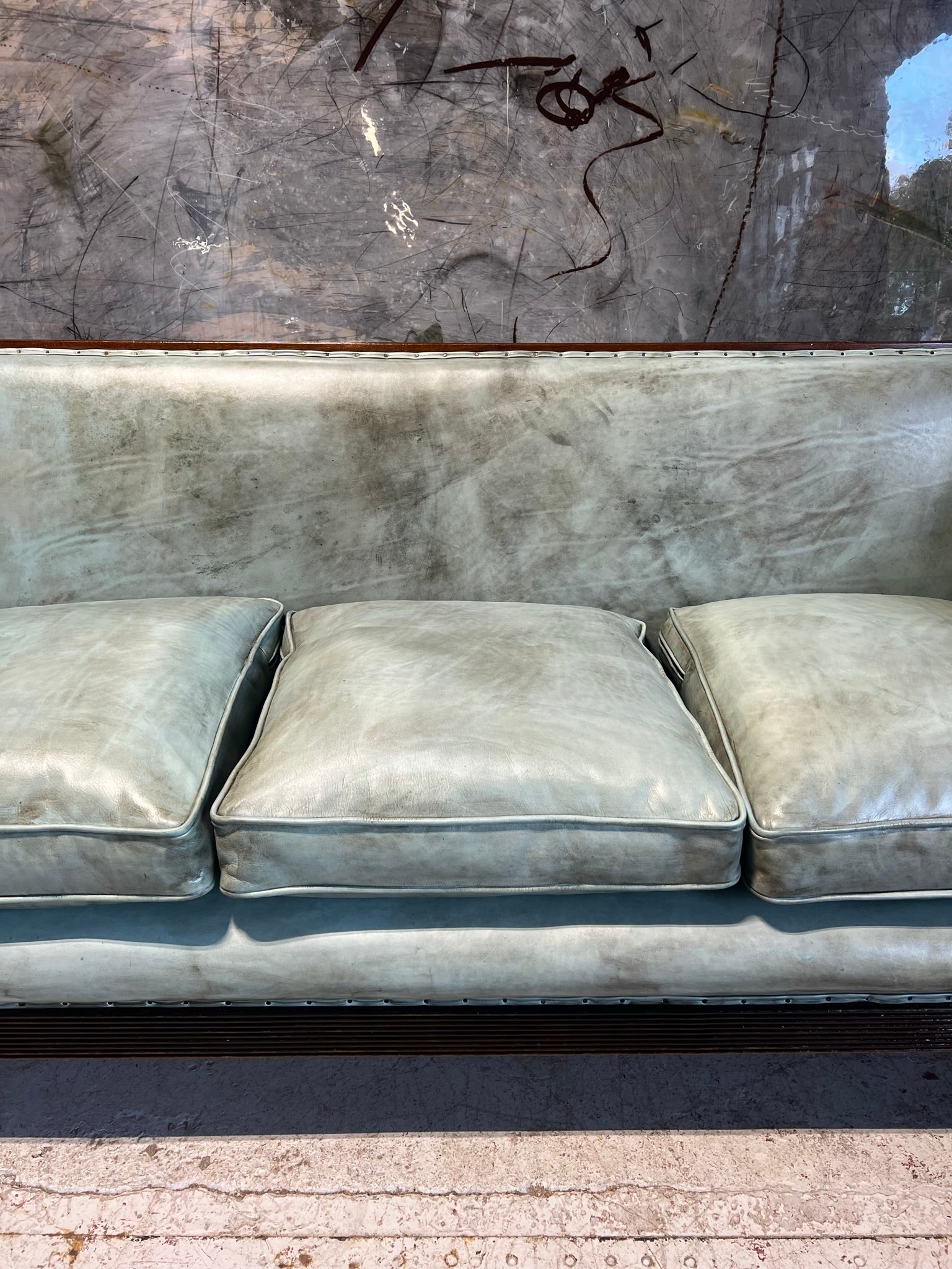 19thC Antique Country House Sofa - fully restored in hand dyed a Tiffany Leather