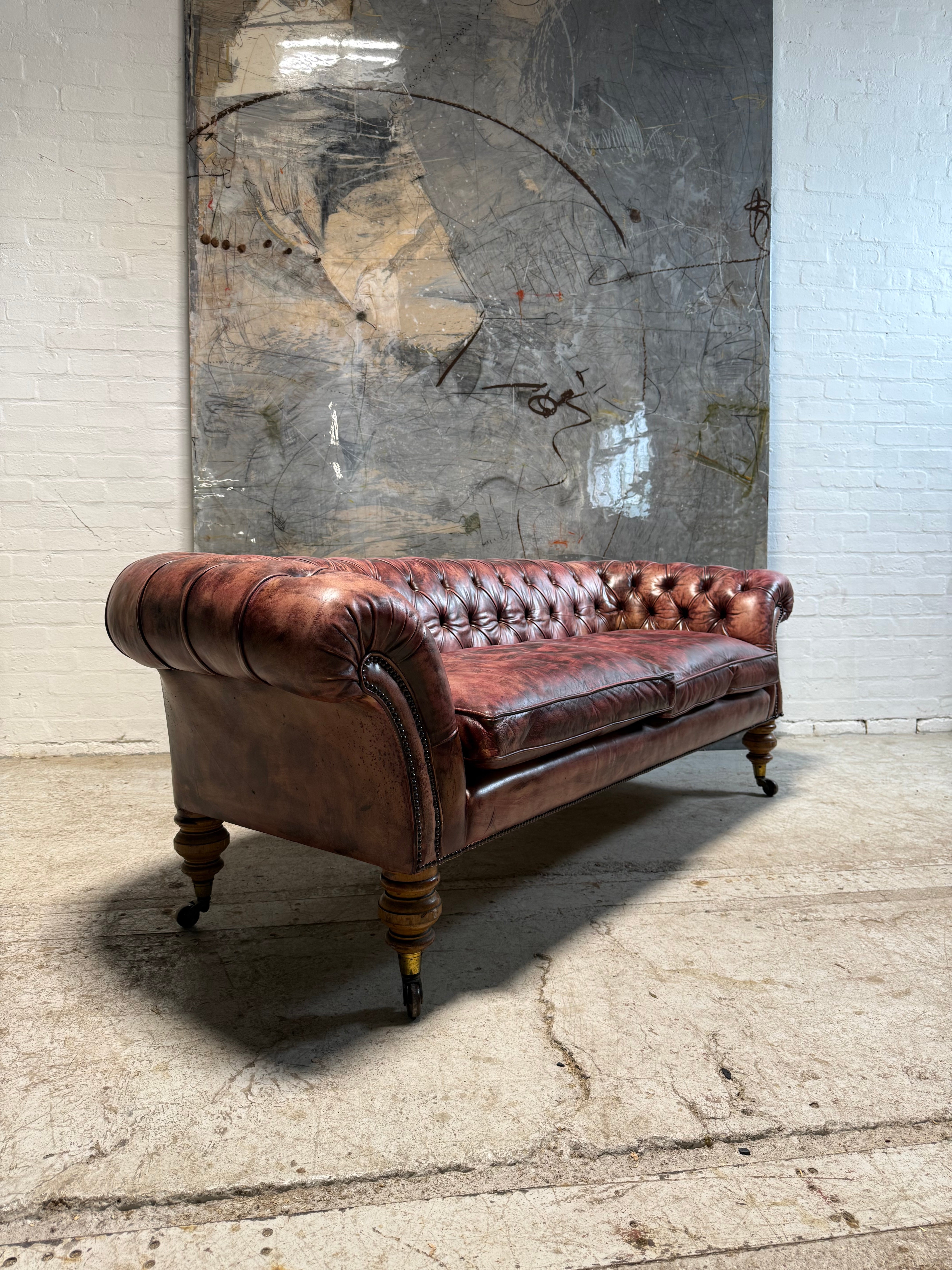 Very Beautiful 19thC Leather Chesterfield Sofa in Hand Dyed Leathers