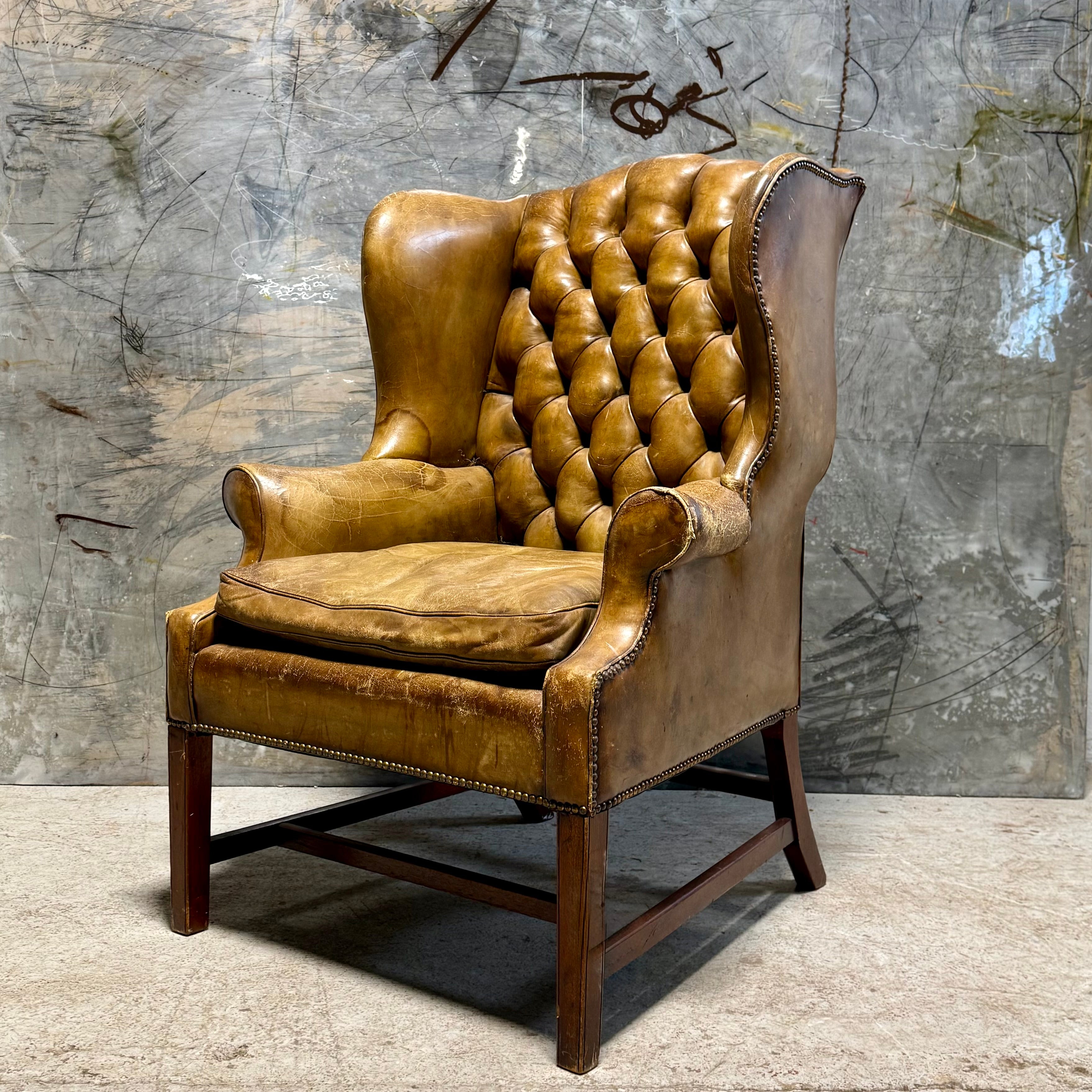 Amazing MidC Hand Dyed Leather Wing Back Chair