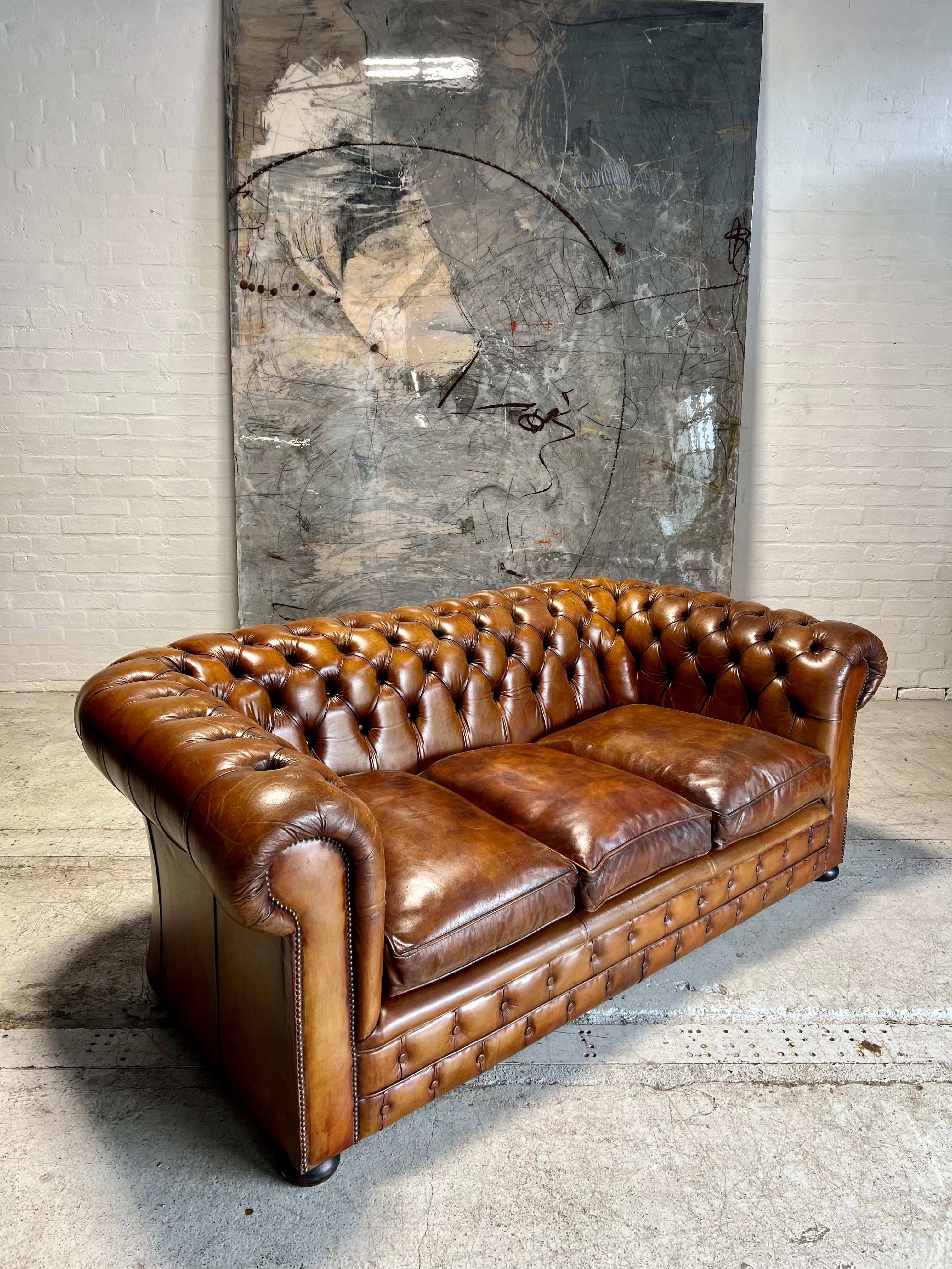 Exceptional MidC Caramel Hand Dyed Leather Chesterfield Sofa