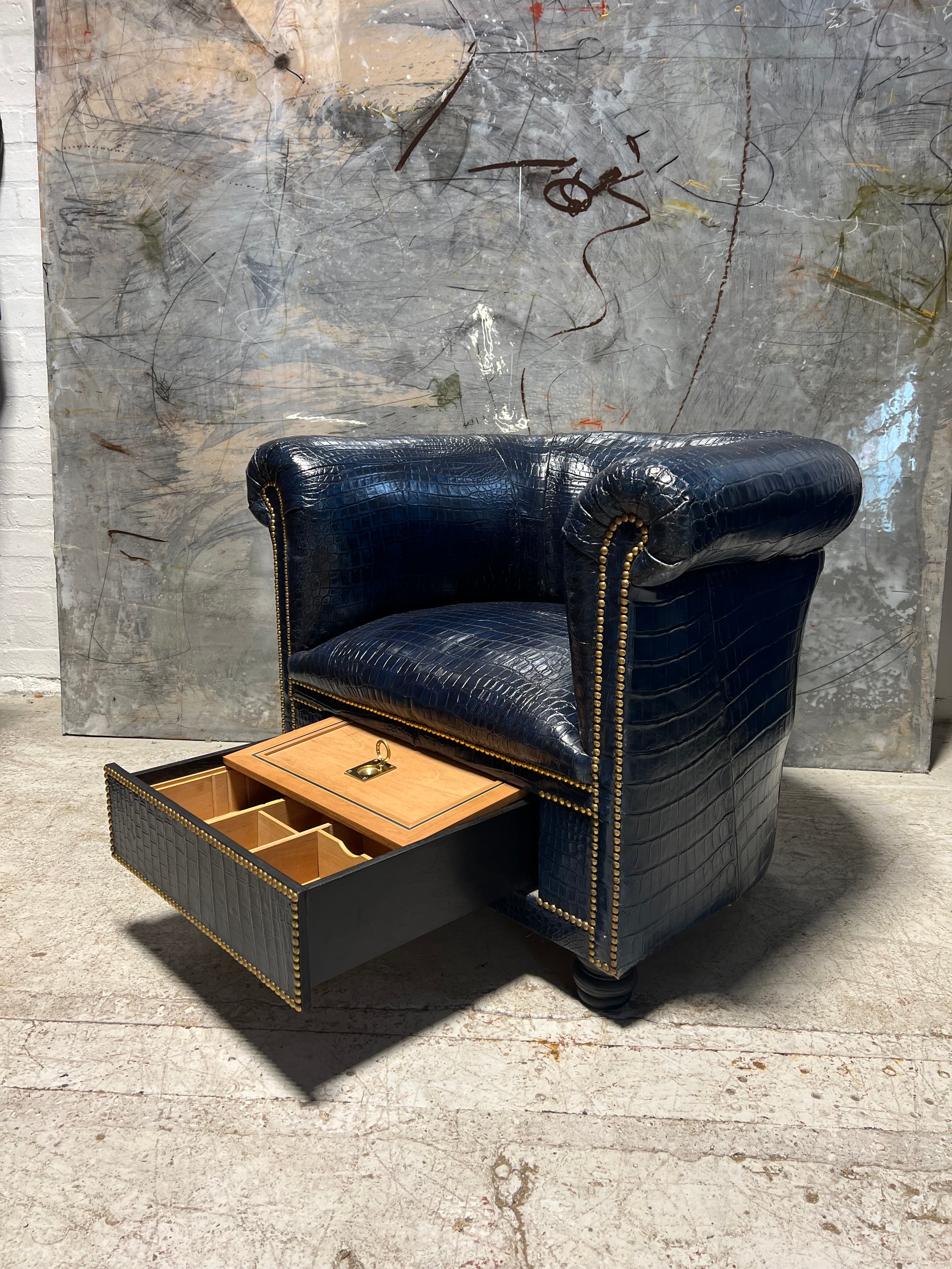 Crocodile Skin Gentleman’s Club Chair with Humidor