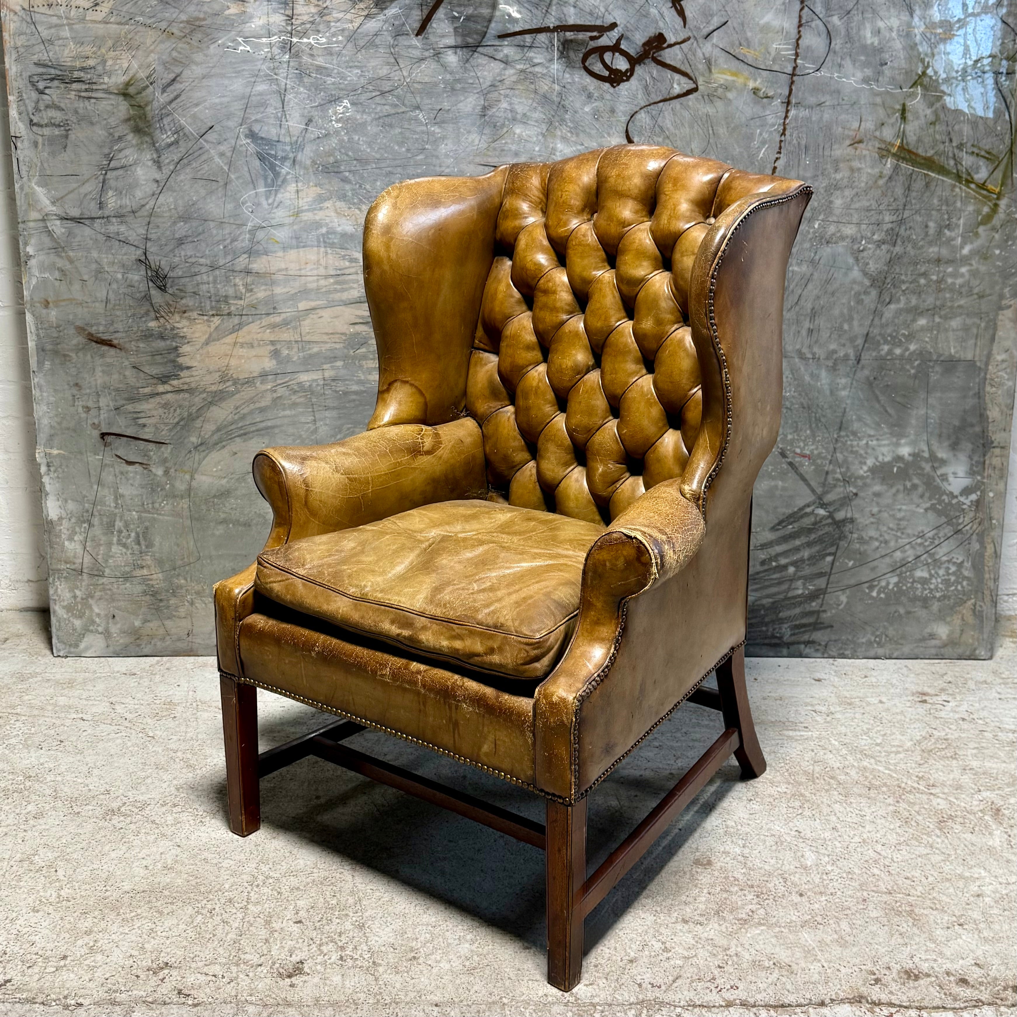 Amazing MidC Hand Dyed Leather Wing Back Chair