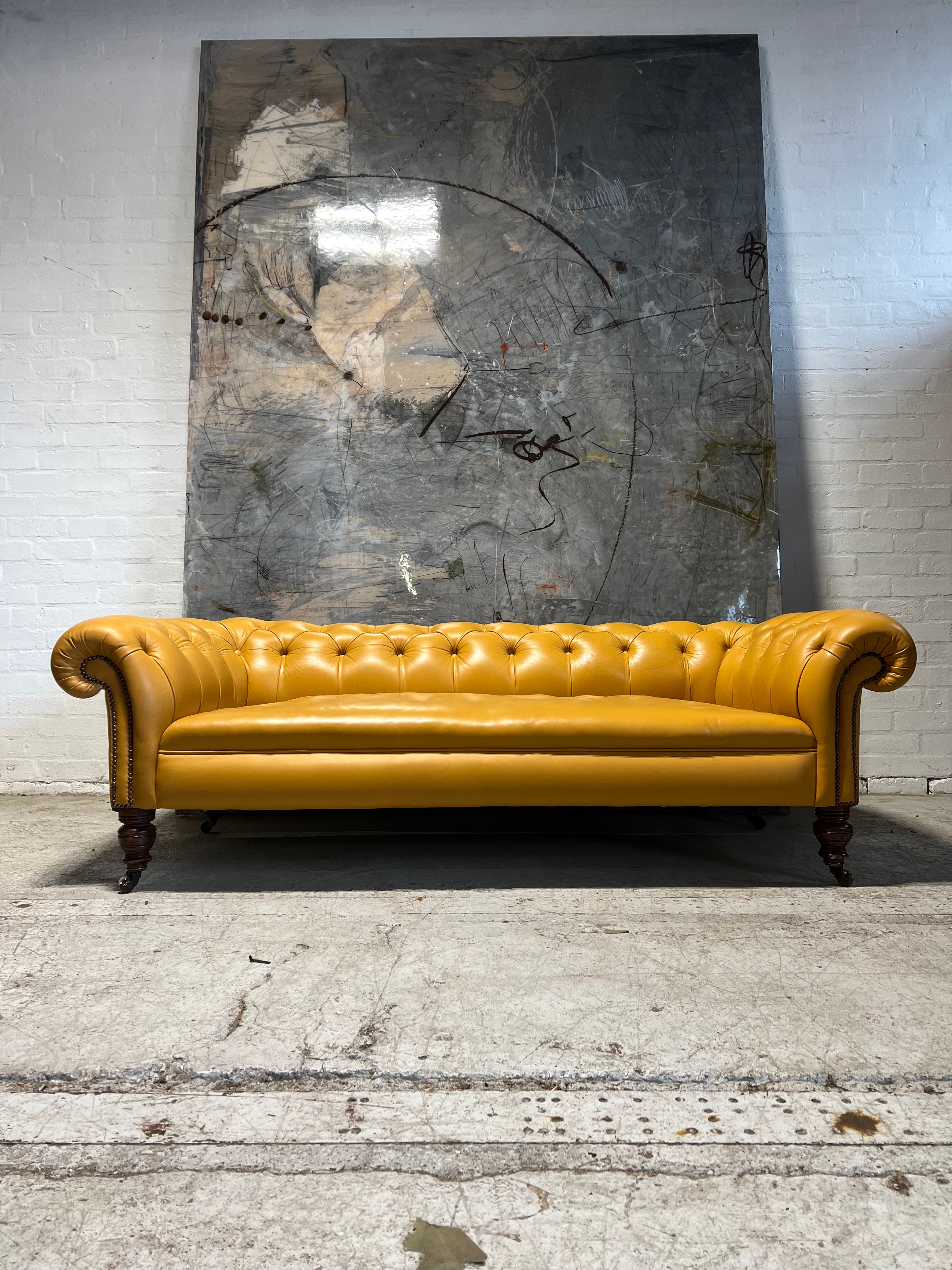 Elegant Antique 19ThC Victorian Chesterfield Sofa in Yellow