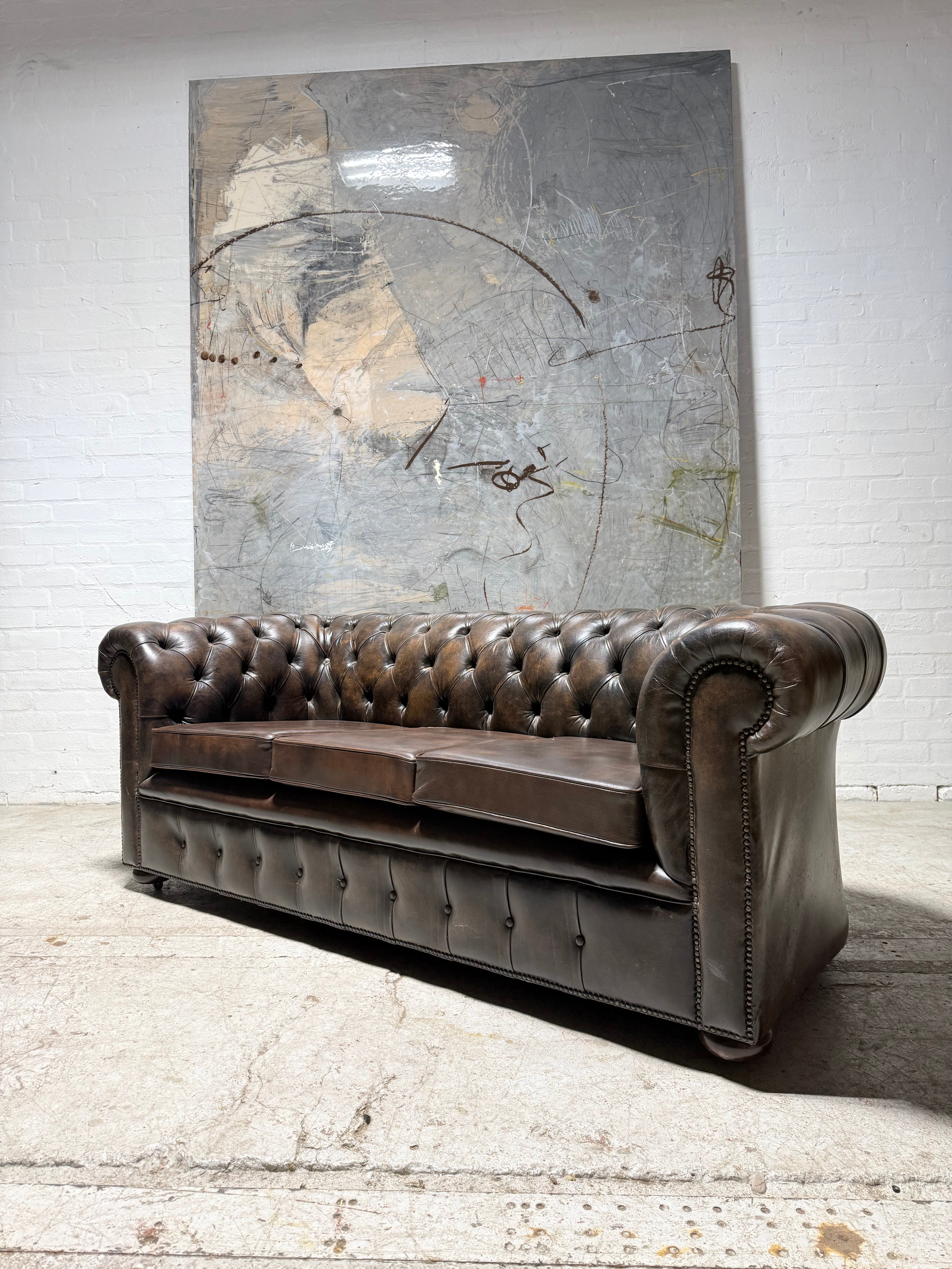 1 of A Pair - Very Very Good 3 Seater & 4 Seater Leather Chesterfield Sofas