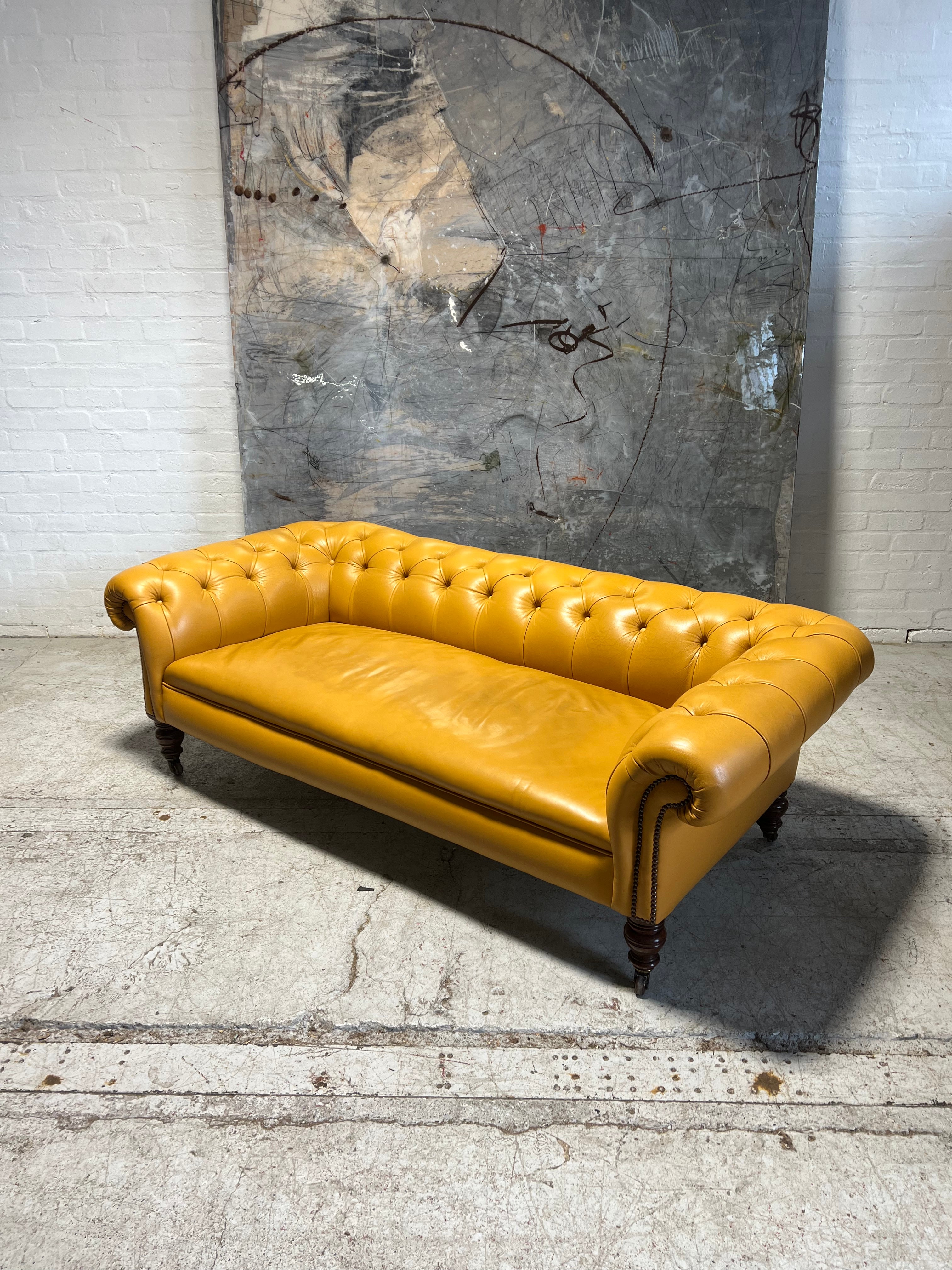 Elegant Antique 19ThC Victorian Chesterfield Sofa in Yellow