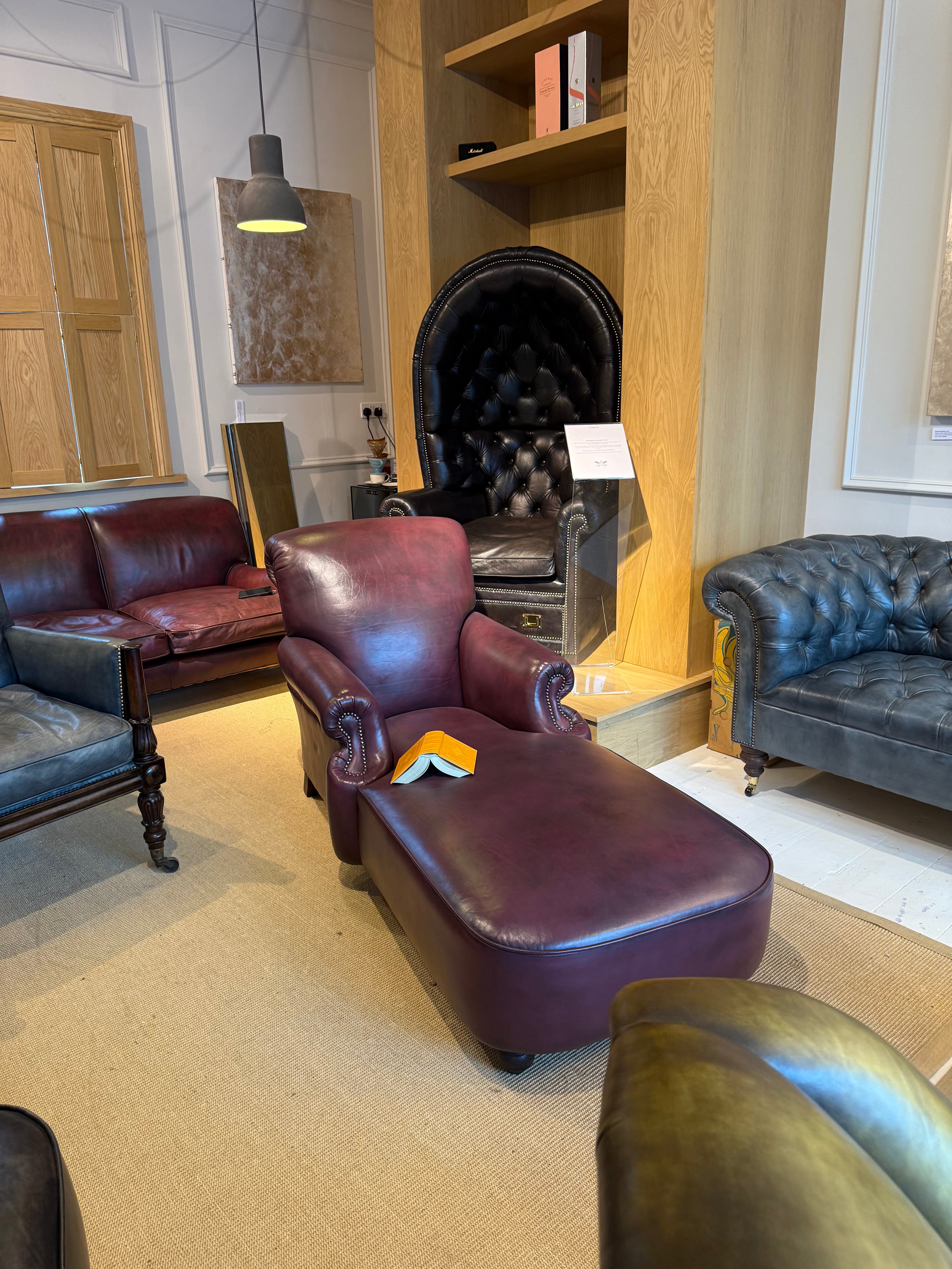 Our Shelburne Daybed in Hand Dyed Rich Orchid Leather - Matching Pair Available