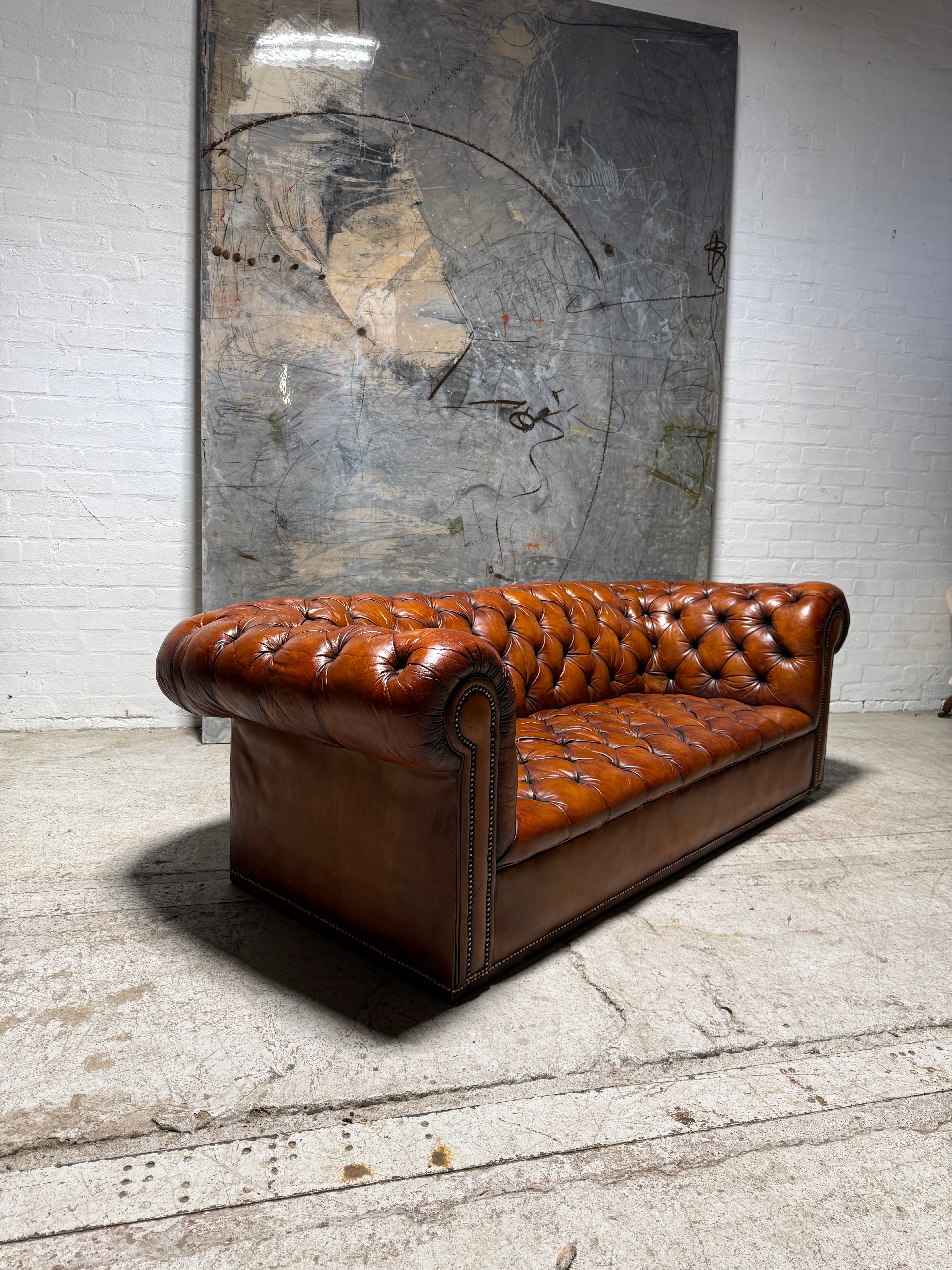 Very Good Early 20thC Antique Leather Chesterfield Sofa