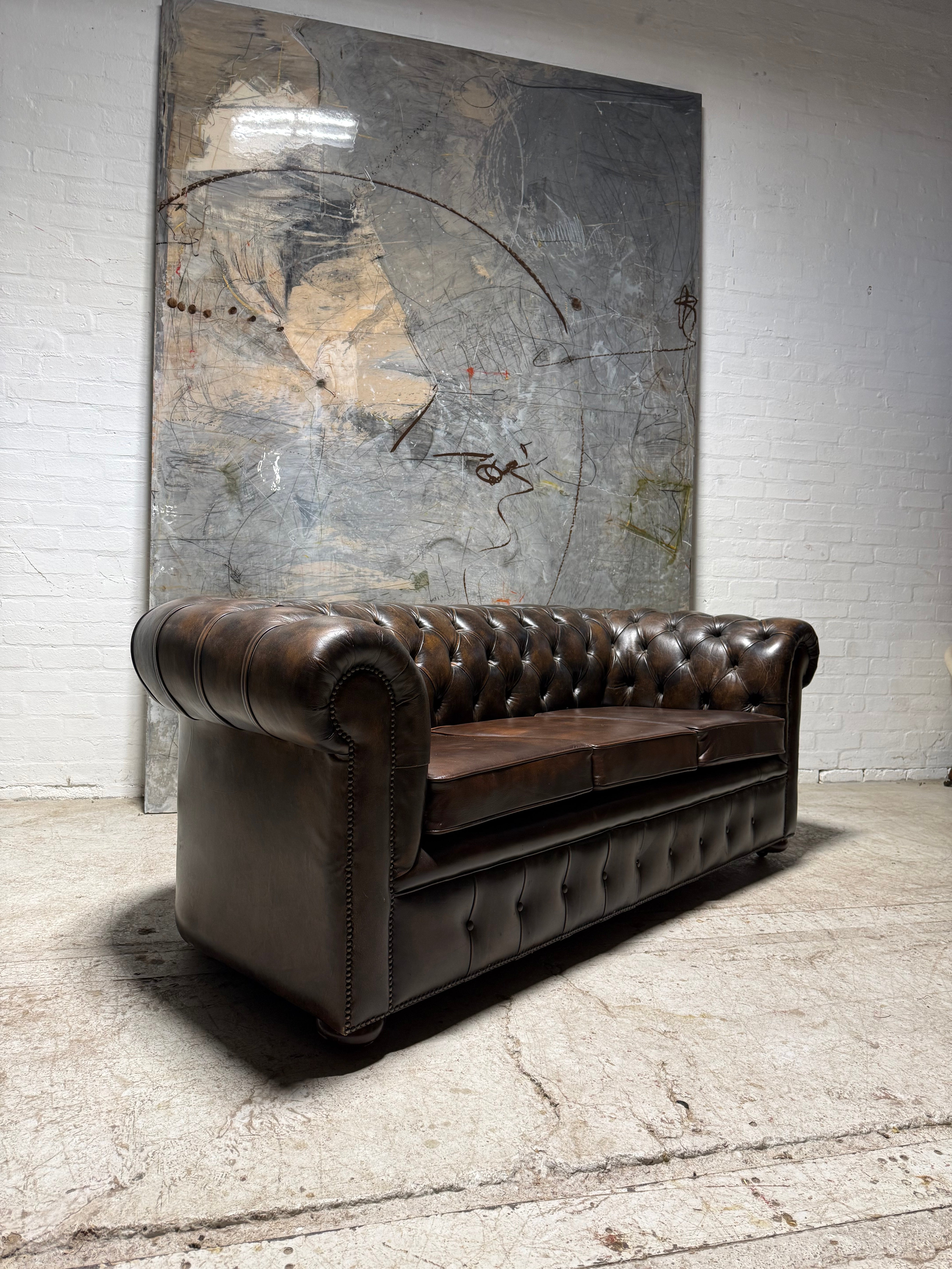 1 of A Pair - Very Very Good 3 Seater & 4 Seater Leather Chesterfield Sofas