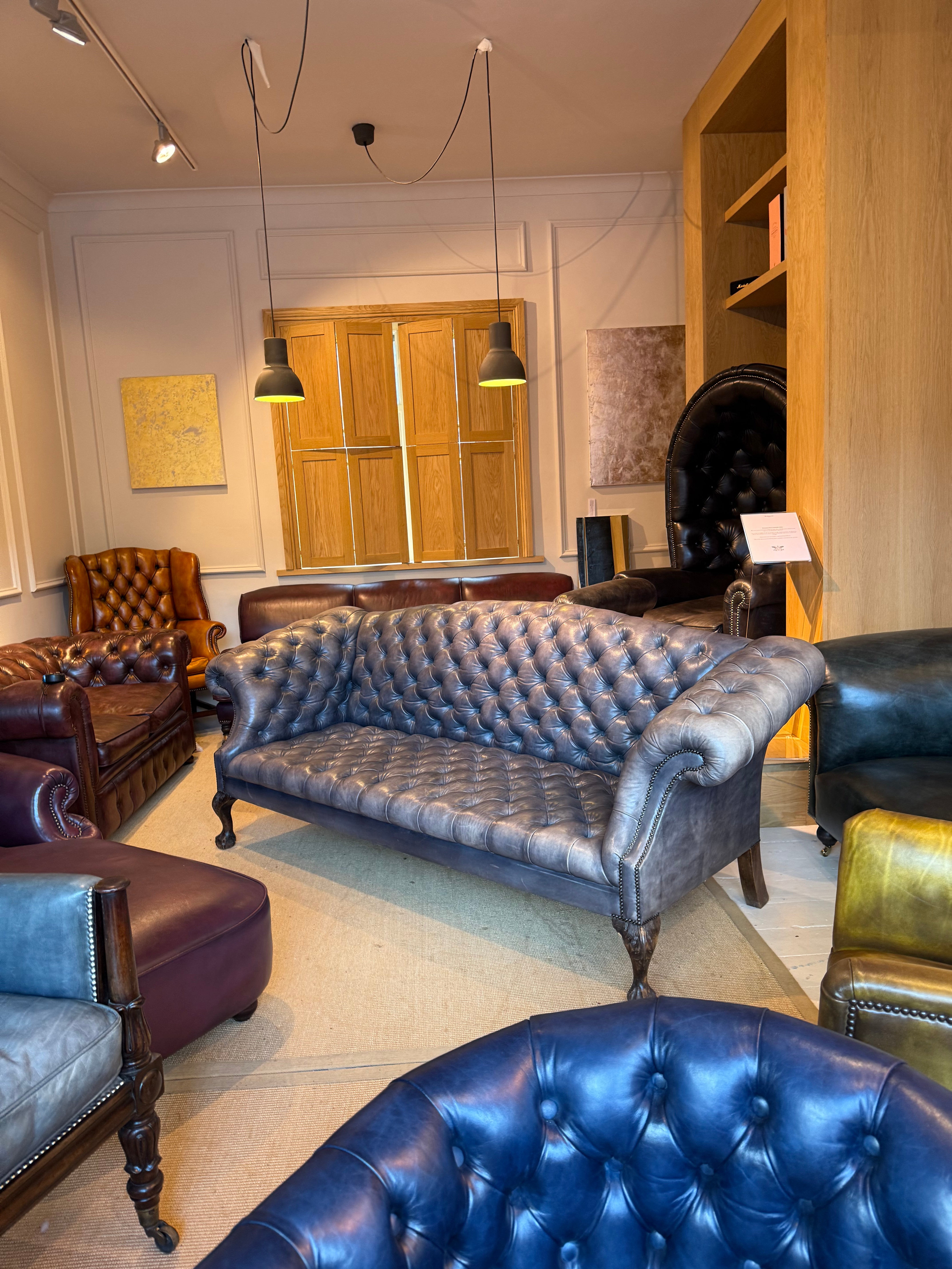 4 Seater Rockingham Chippendale Sofa in hand Dyed Ocean Blue