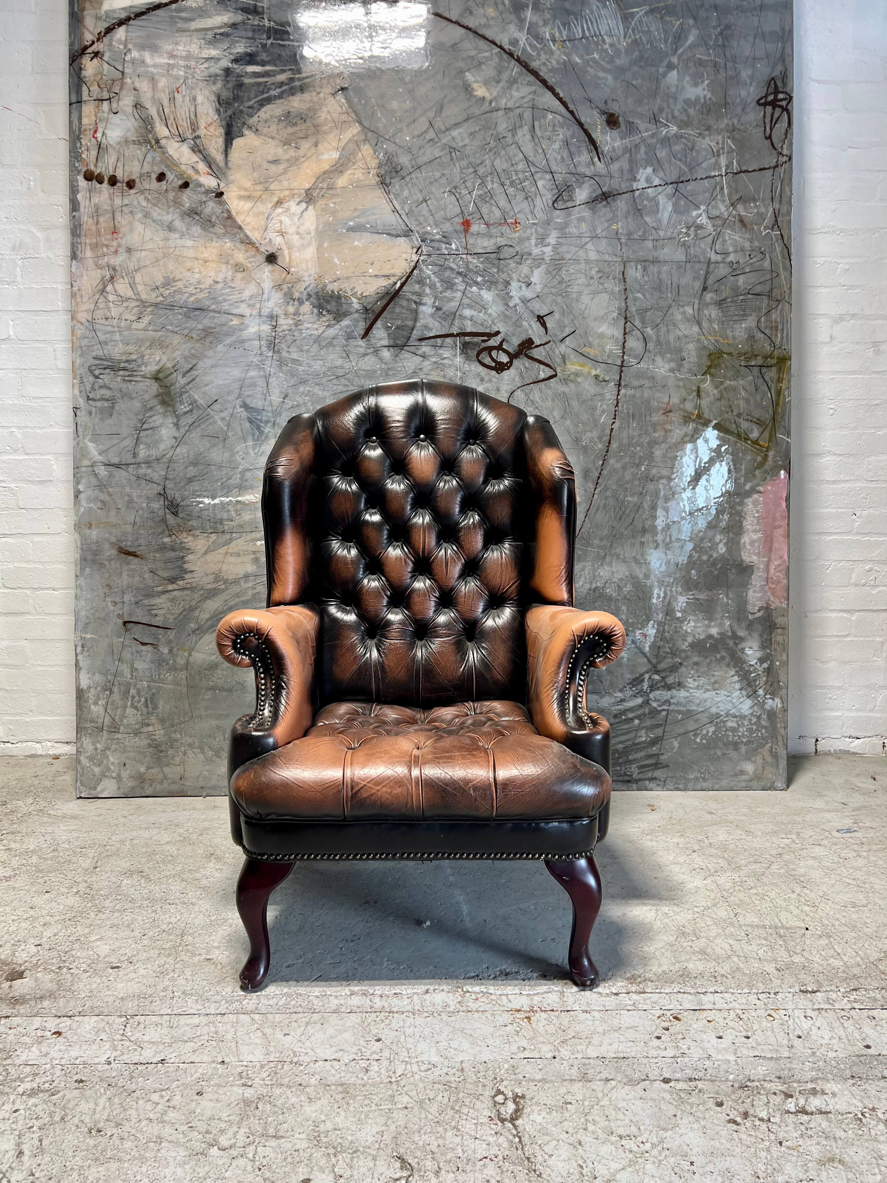 A Really Elegant Georgian Style Gentleman’s Wing Back Chair in Amazing Brown Leather